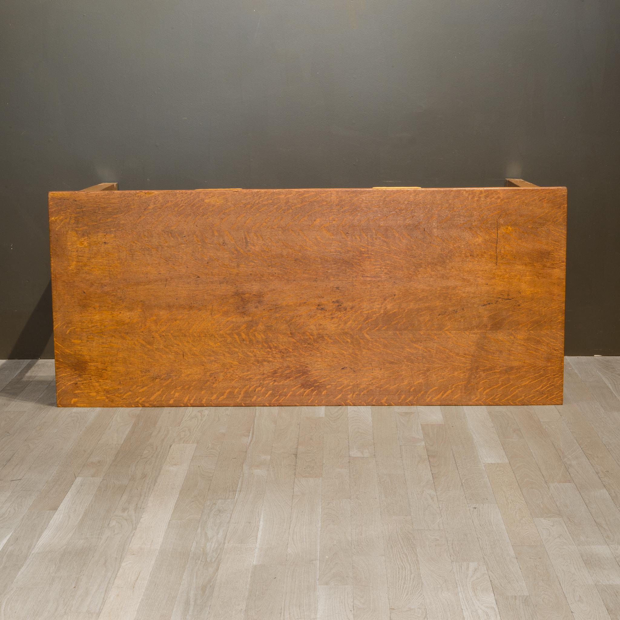 Solid Oak Two Drawer Desk with Brass Feet c.1940 1