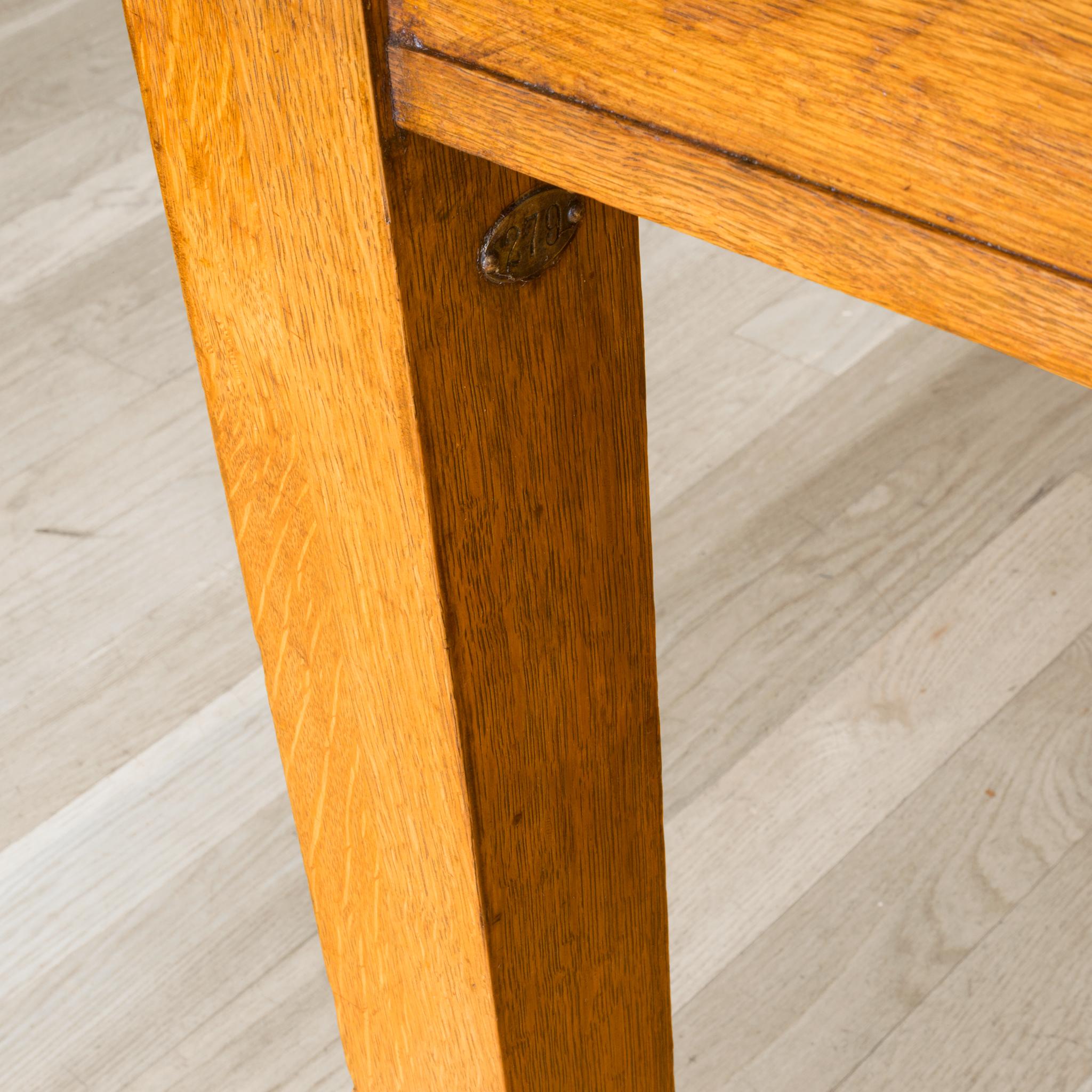 Solid Oak Two Drawer Desk with Brass Feet c.1940 4