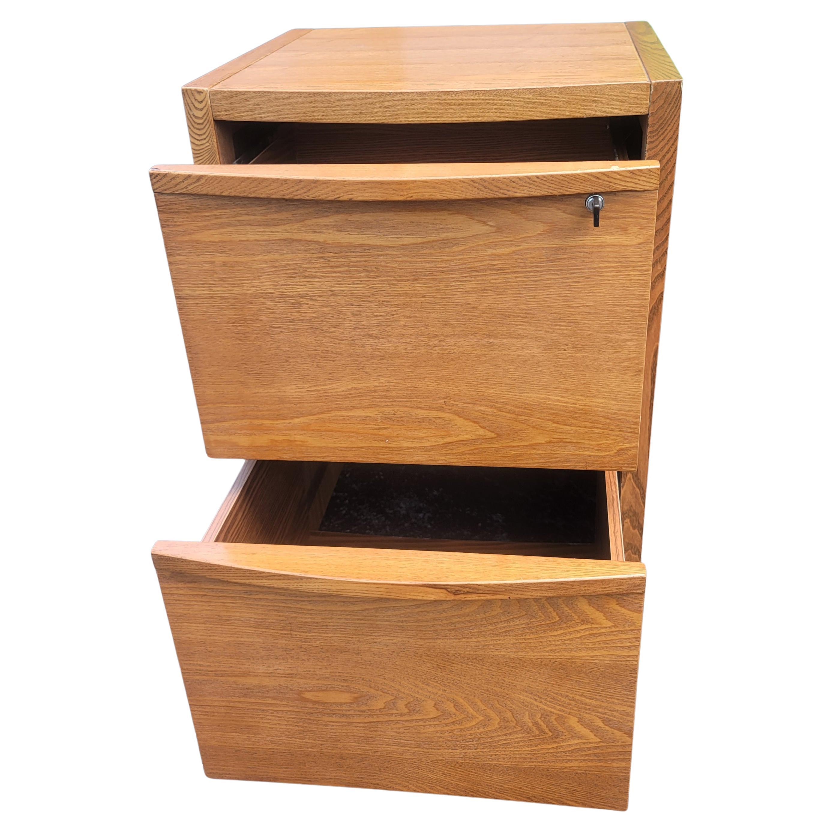American Solid Oak Two-Drawer Locking Filing Cabinet For Sale