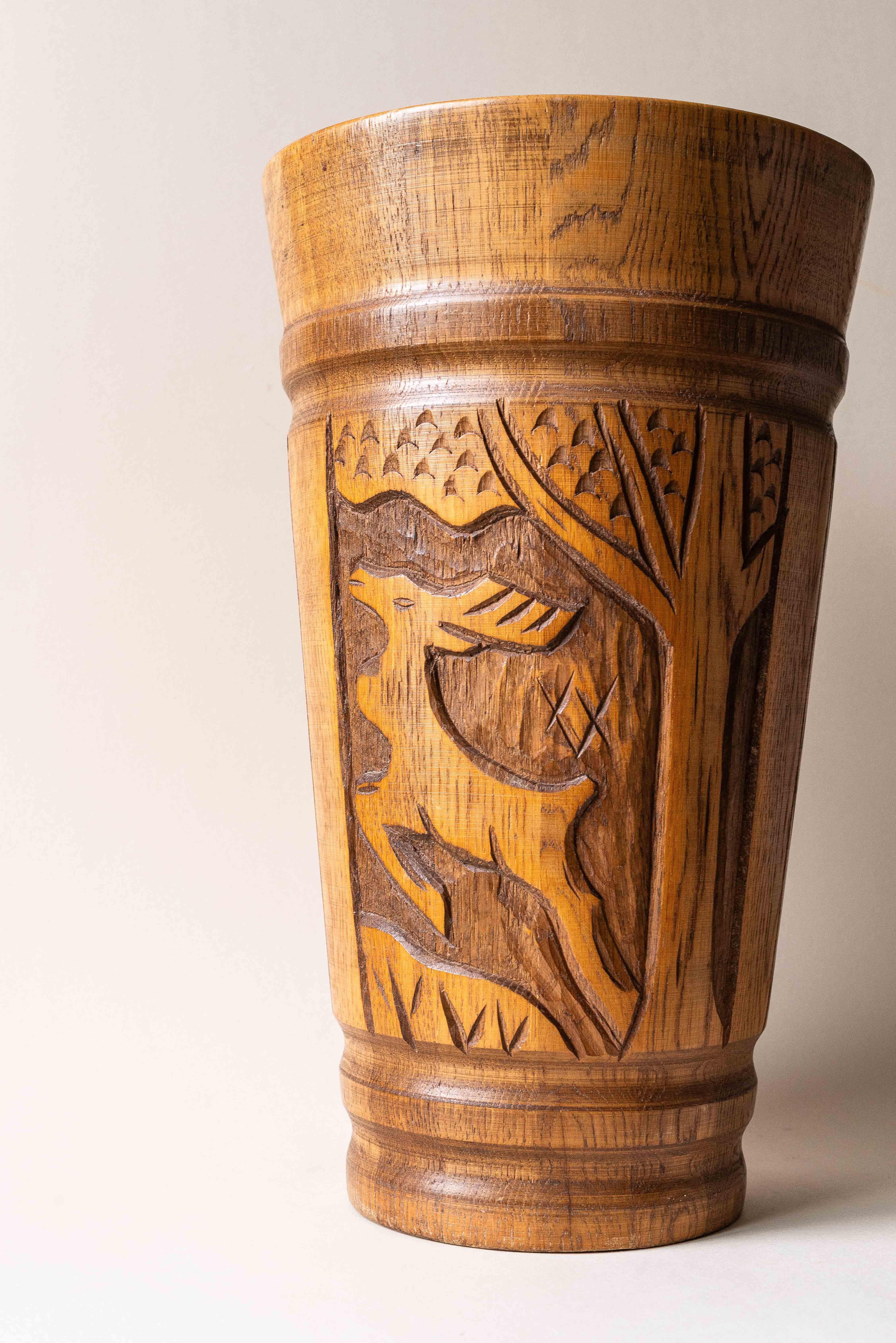 Solid Oak Umbrella Stand, French Alps Folk Art, 1960s For Sale 5