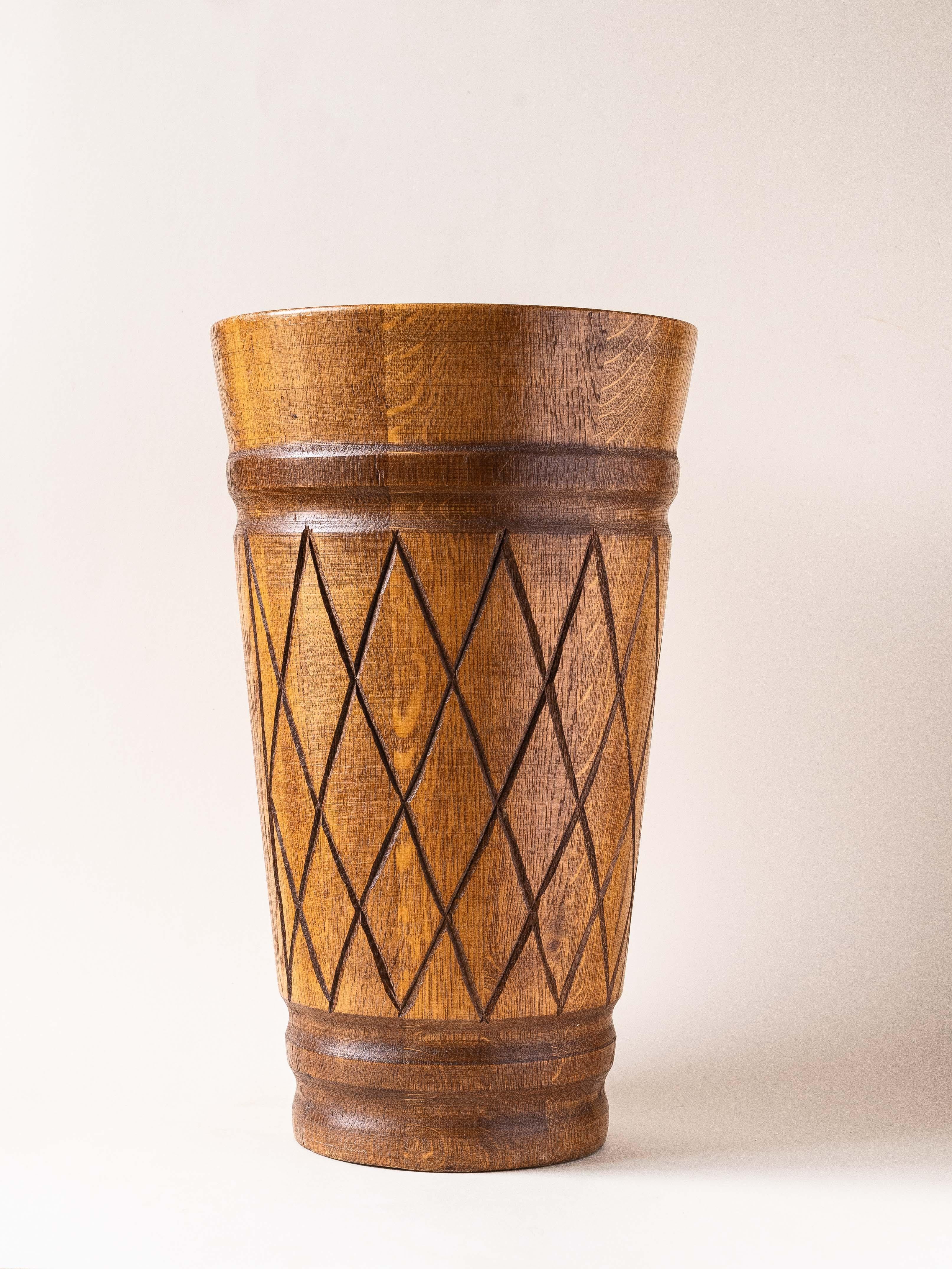 20th Century Solid Oak Umbrella Stand, French Alps Folk Art, 1960s For Sale