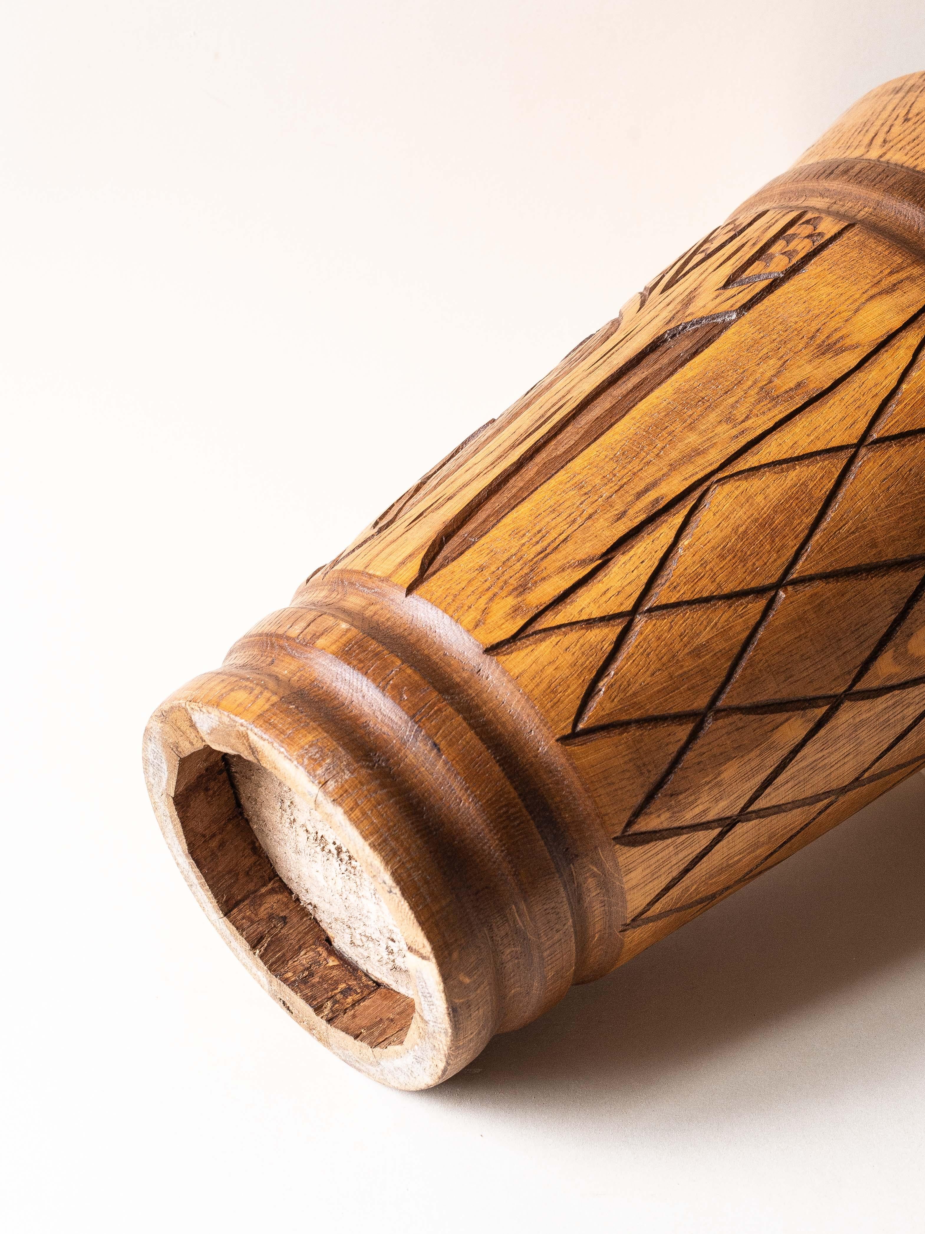 Wood Solid Oak Umbrella Stand, French Alps Folk Art, 1960s For Sale