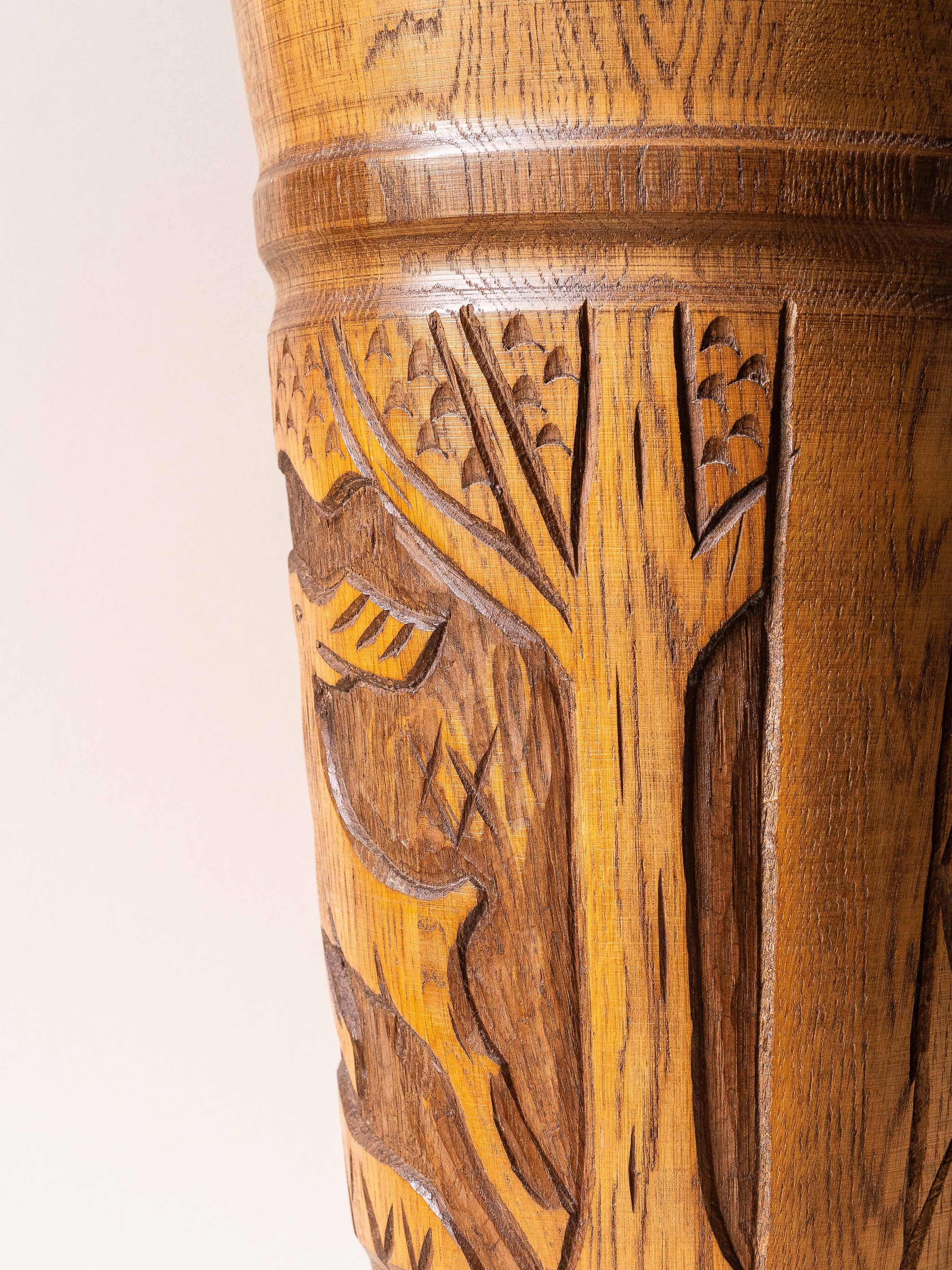 Solid Oak Umbrella Stand, French Alps Folk Art, 1960s For Sale 2