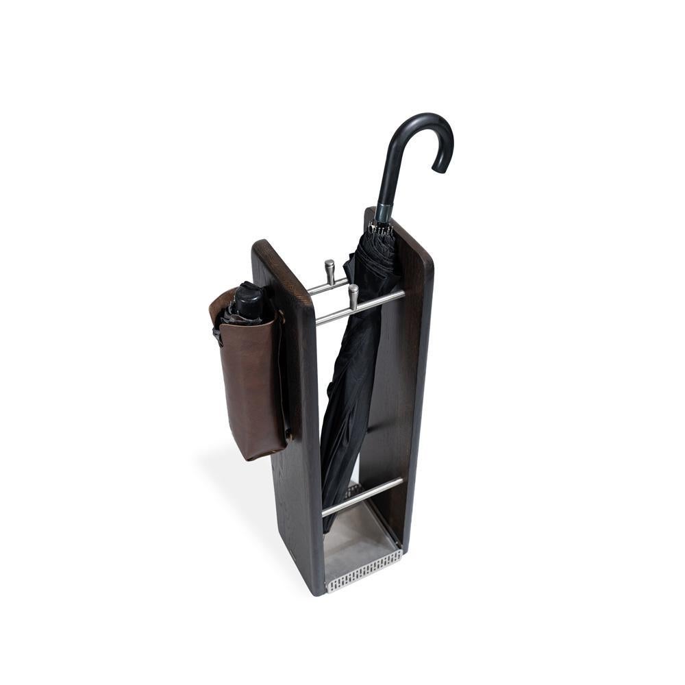 Scandinavian Modern Solid Oak Umbrella Stand – HOL Series, with Chrome Detail For Sale