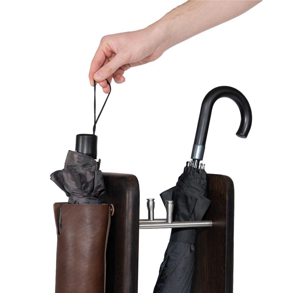 Hand-Crafted Solid Oak Umbrella Stand – HOL Series, with Chrome Detail For Sale