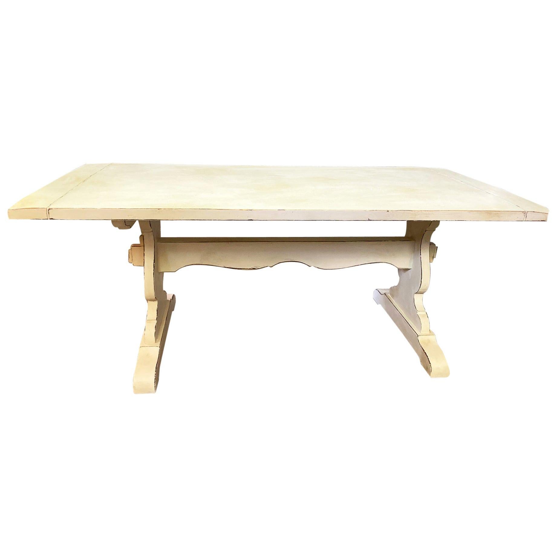 Solid Oak Vintage Table in Antique White For Sale