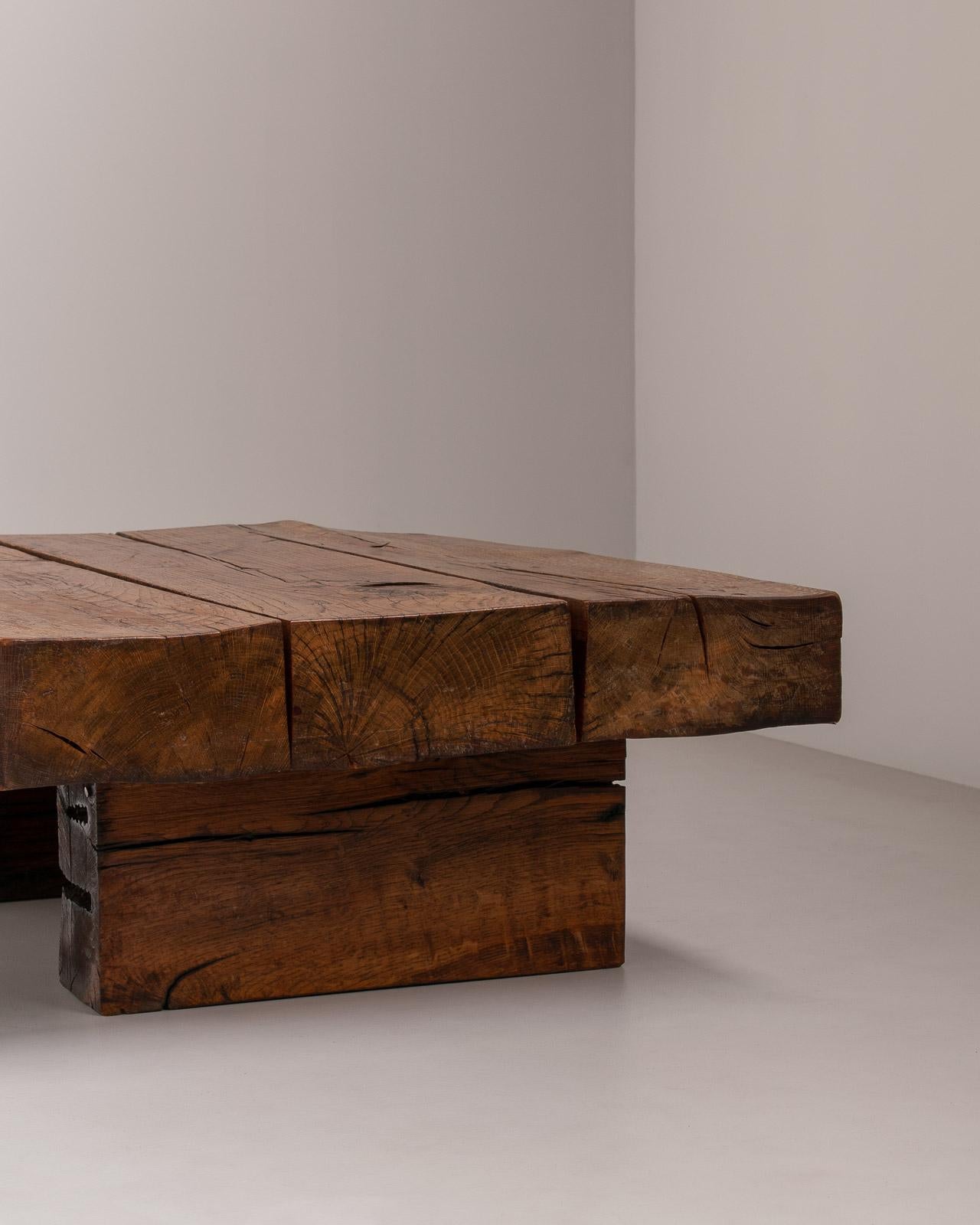 Solid Oak Wabi Sabi Rustic Wood Coffee Table, France, 1950s In Good Condition For Sale In Antwerp, BE