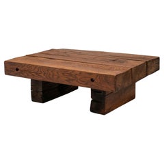 Solid Oak Wabi Sabi Rustic Wood Coffee Table, France, 1950s