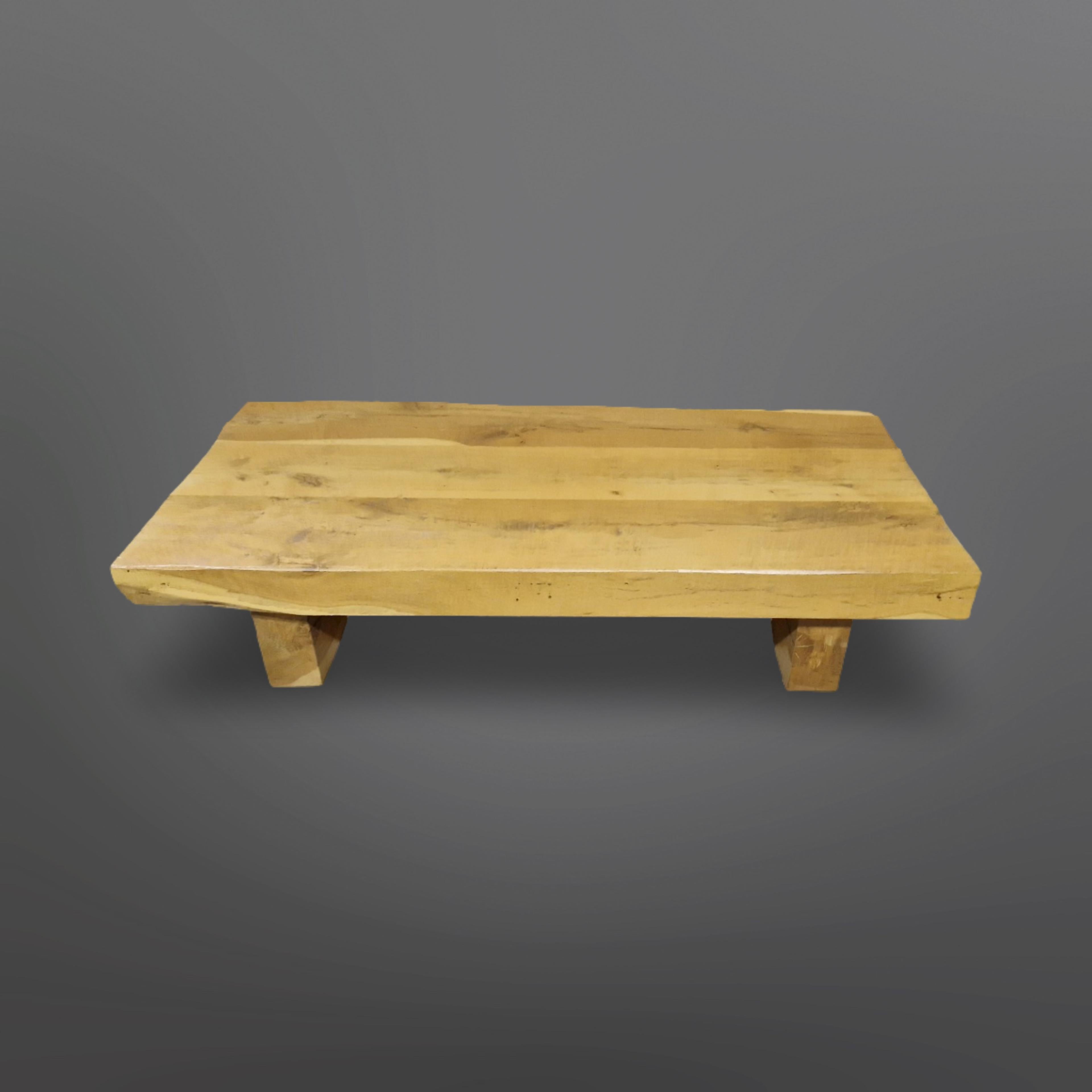 Brutalist wabi sabi coffee table. Heavy craftfully made piece with a great natural look. It will fit in every interior. Made from solid reclaimed oak. The top is made from 3 beams that have been joined together. The legs are also made from solid oak