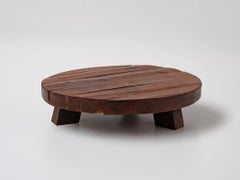 Solid Oak Wabi Sabi Rustic Round Wood Coffee Table, France, 1970s