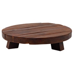 Mesa de centro redonda de madera maciza de roble Wabi Sabi rústico, Francia, años 70