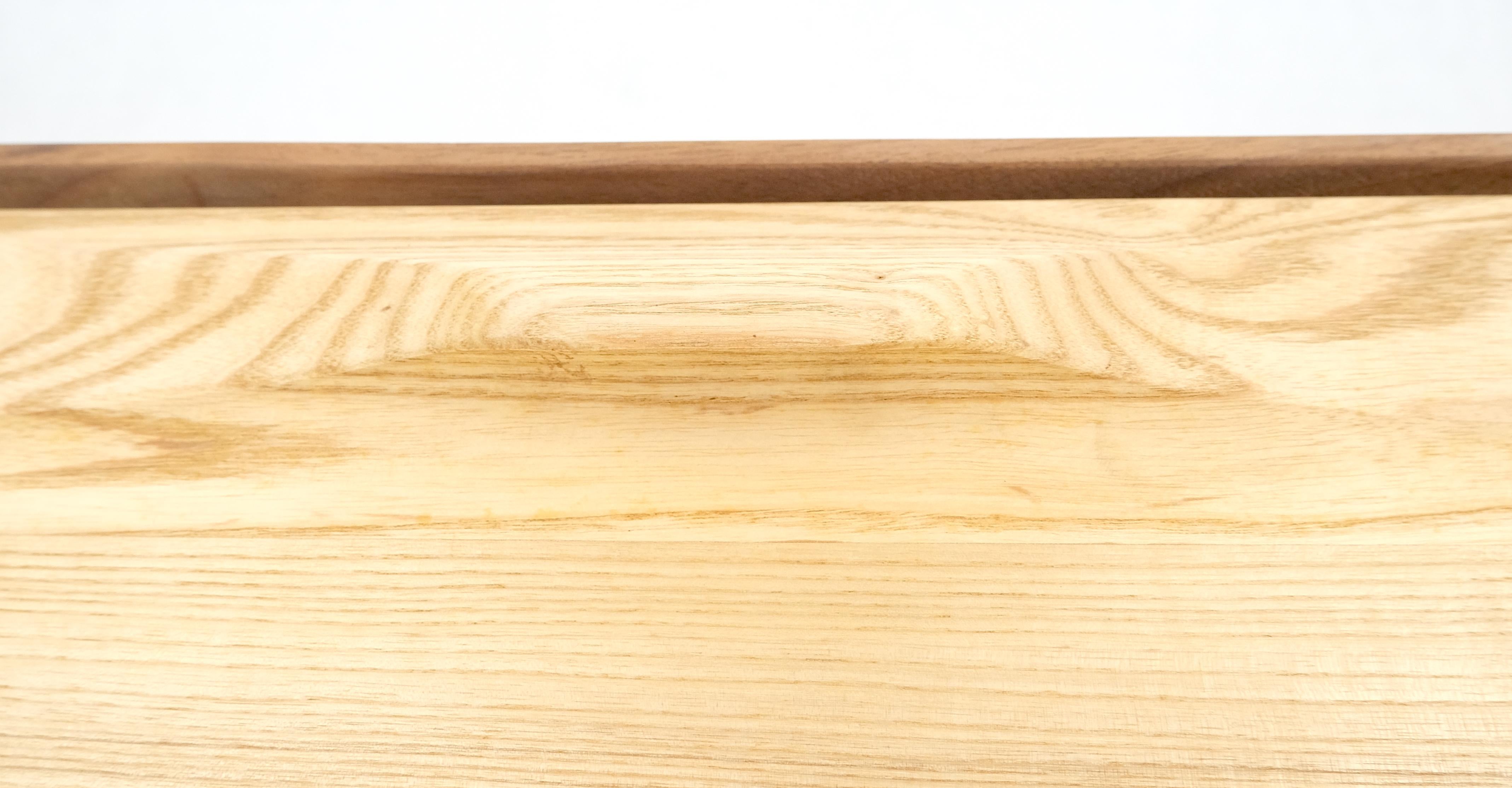 Solid Oak & Walnut Tapered Brass Leg Dovetailed Design Drop Front End Side Table For Sale 4