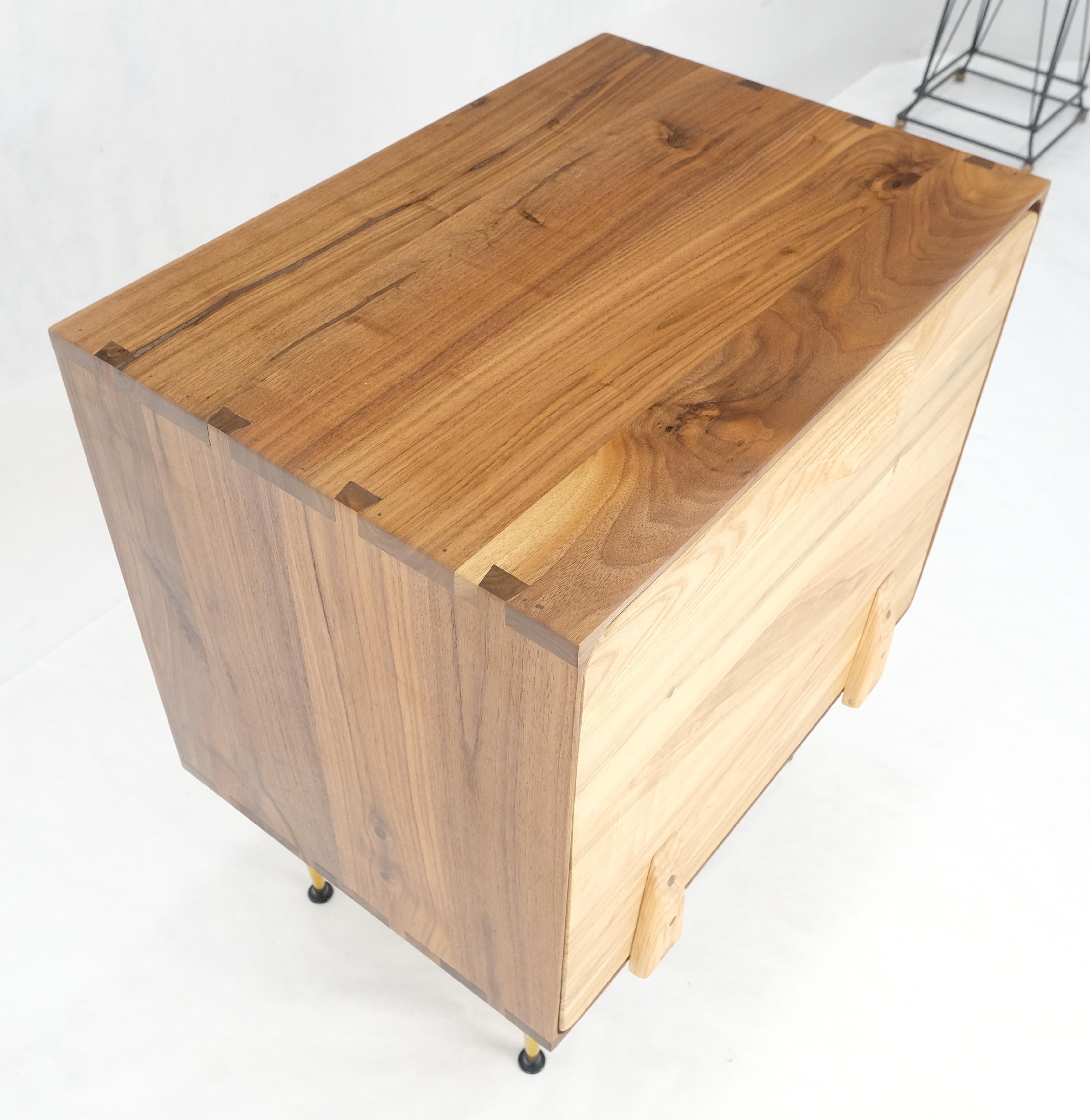 Solid Oak & Walnut Tapered Brass Leg Dovetailed Design Drop Front End Side Table For Sale 5