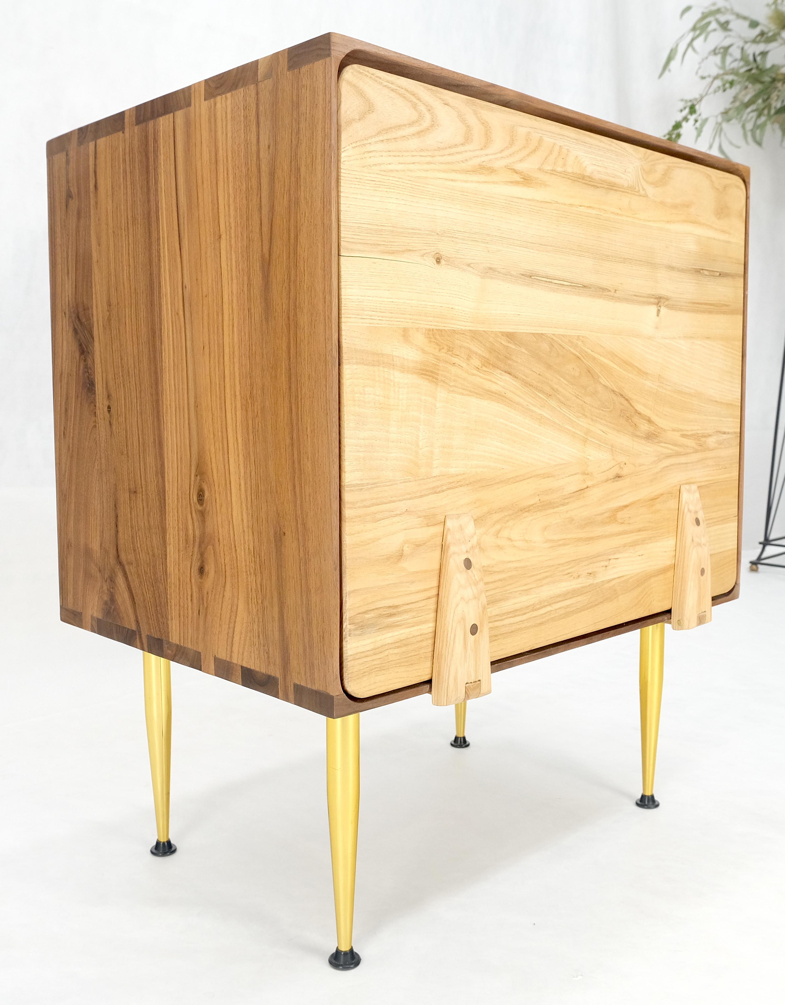 Solid Oak & Walnut Tapered Brass Leg Dovetailed Design Drop Front End Side Table For Sale 6