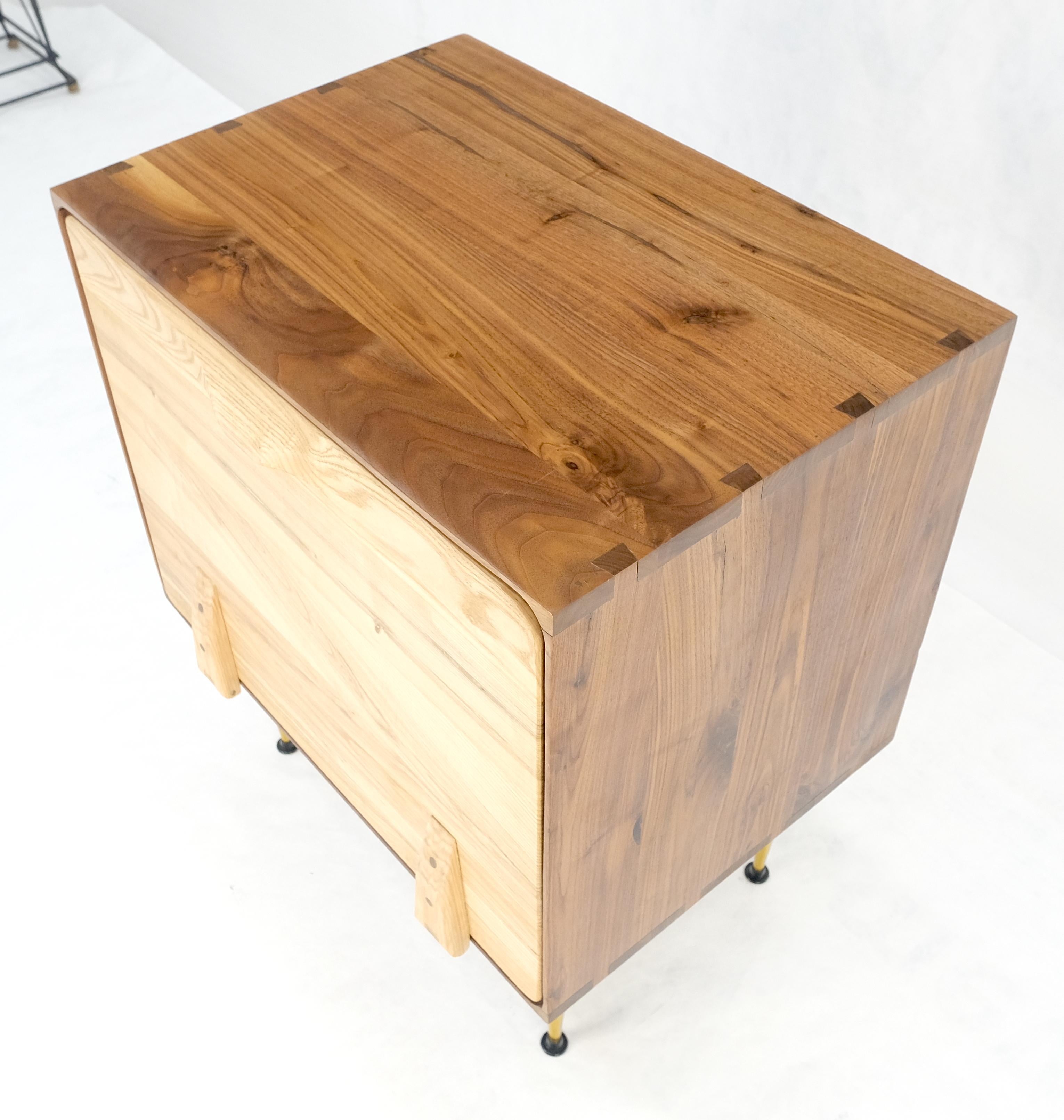 Solid Oak & Walnut Tapered Brass Leg Dovetailed Design Drop Front End Side Table For Sale 7