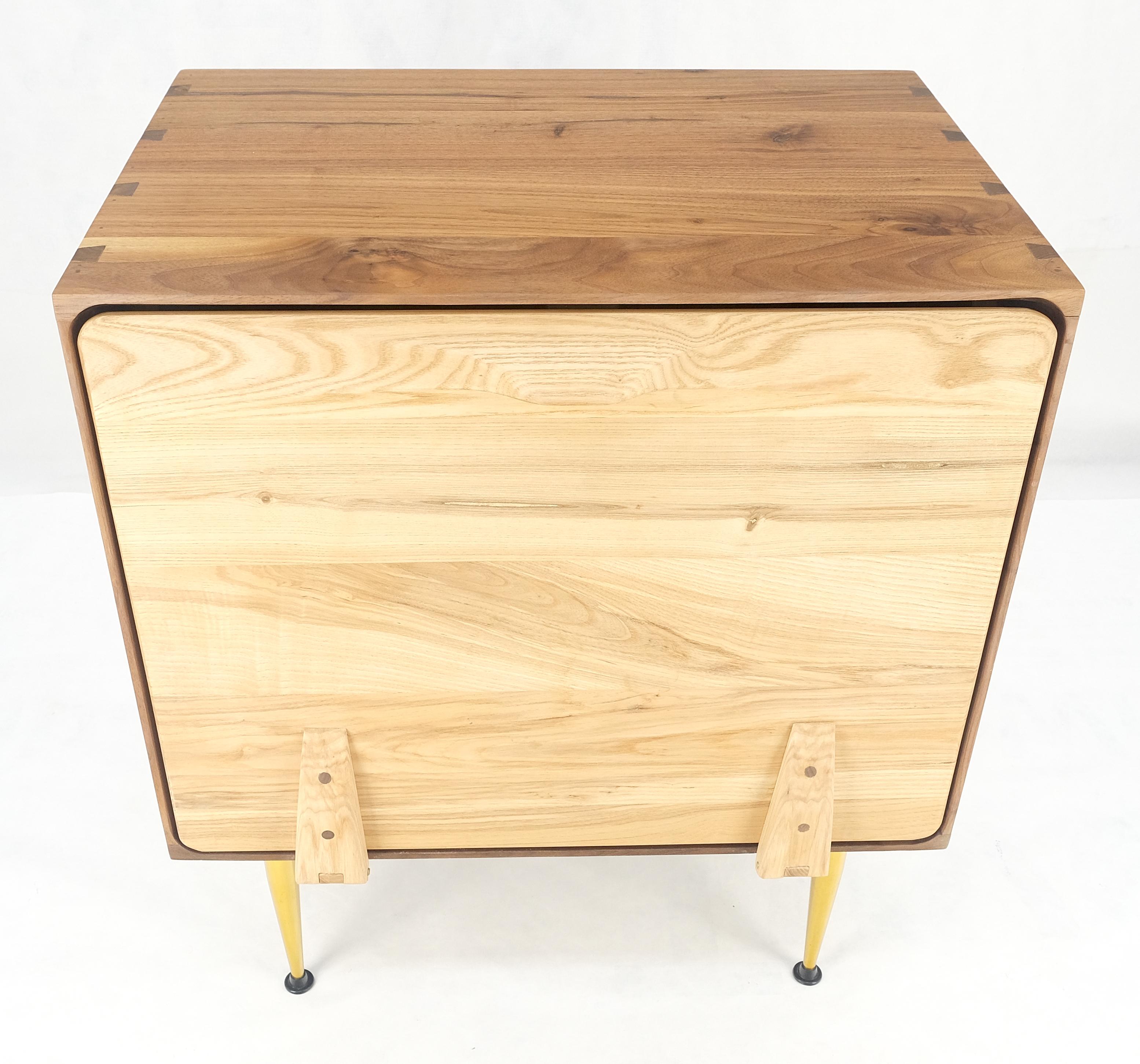 Solid Oak & Walnut Tapered Brass Leg Dovetailed Design Drop Front End Side Table For Sale 8