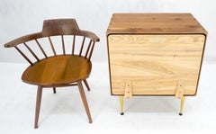 Solid Oak & Walnut Tapered Brass Leg Dovetailed Design Drop Front End Side Table