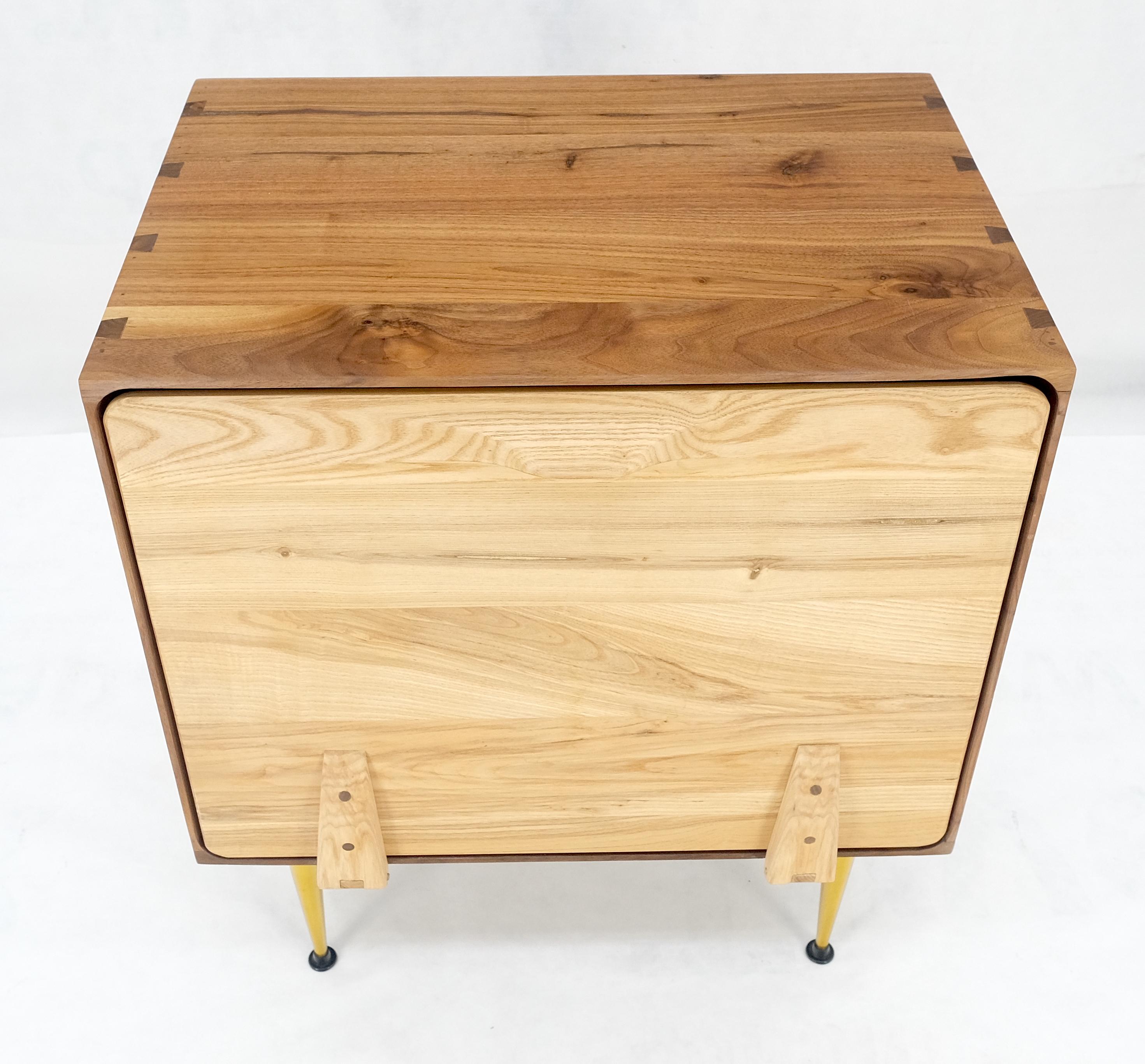 Unknown Solid Oak & Walnut Tapered Brass Leg Dovetailed Design Drop Front End Side Table For Sale