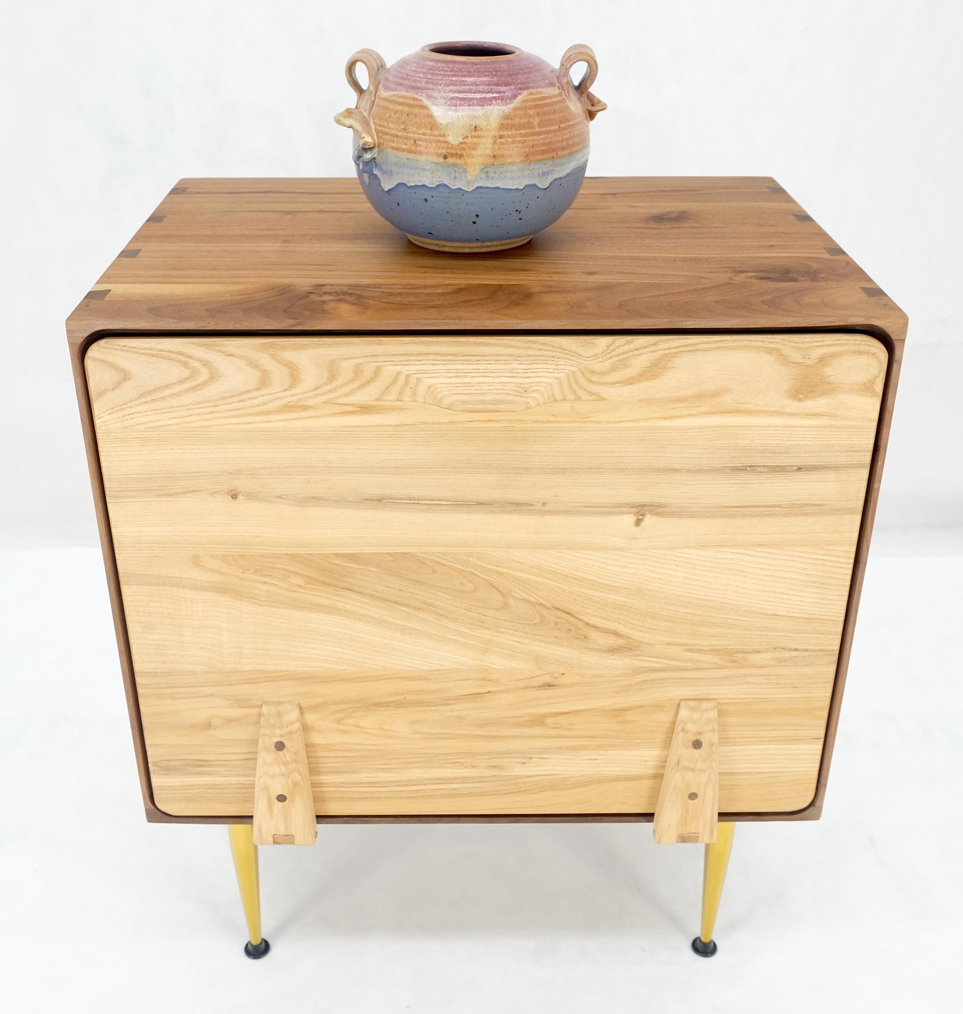 20th Century Solid Oak & Walnut Tapered Brass Leg Dovetailed Design Drop Front End Side Table For Sale