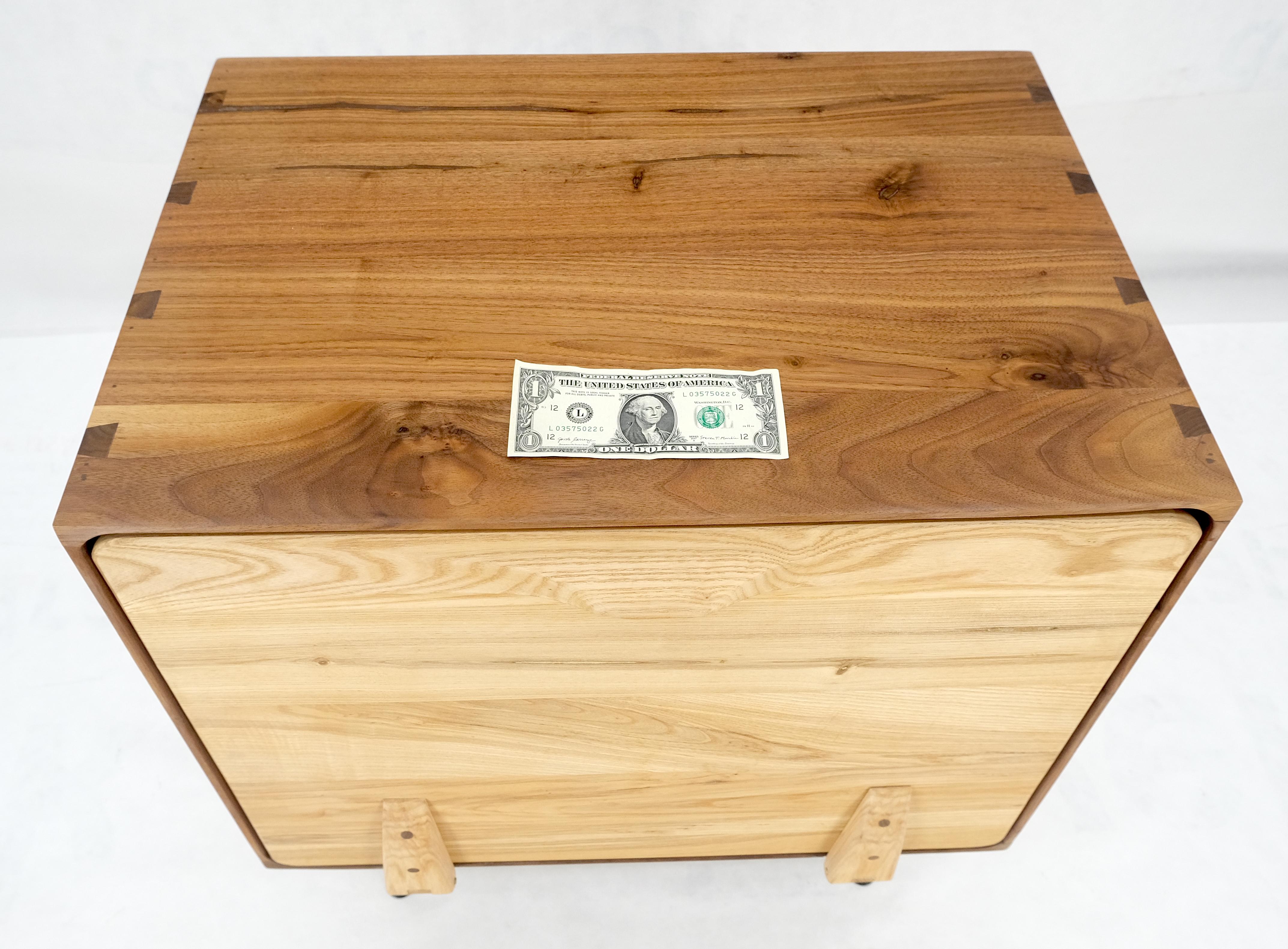Solid Oak & Walnut Tapered Brass Leg Dovetailed Design Drop Front End Side Table For Sale 1