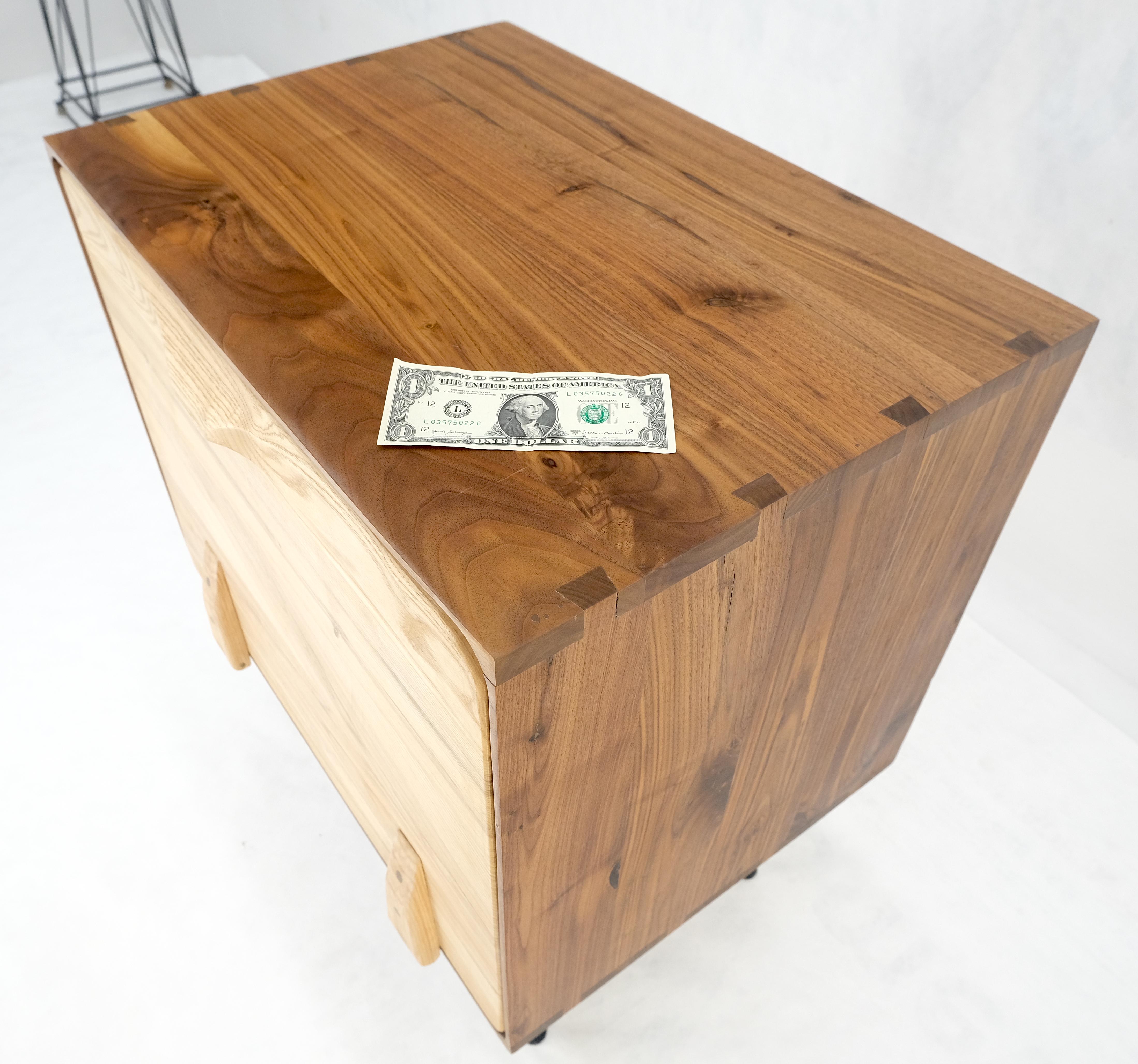 Solid Oak & Walnut Tapered Brass Leg Dovetailed Design Drop Front End Side Table For Sale 2