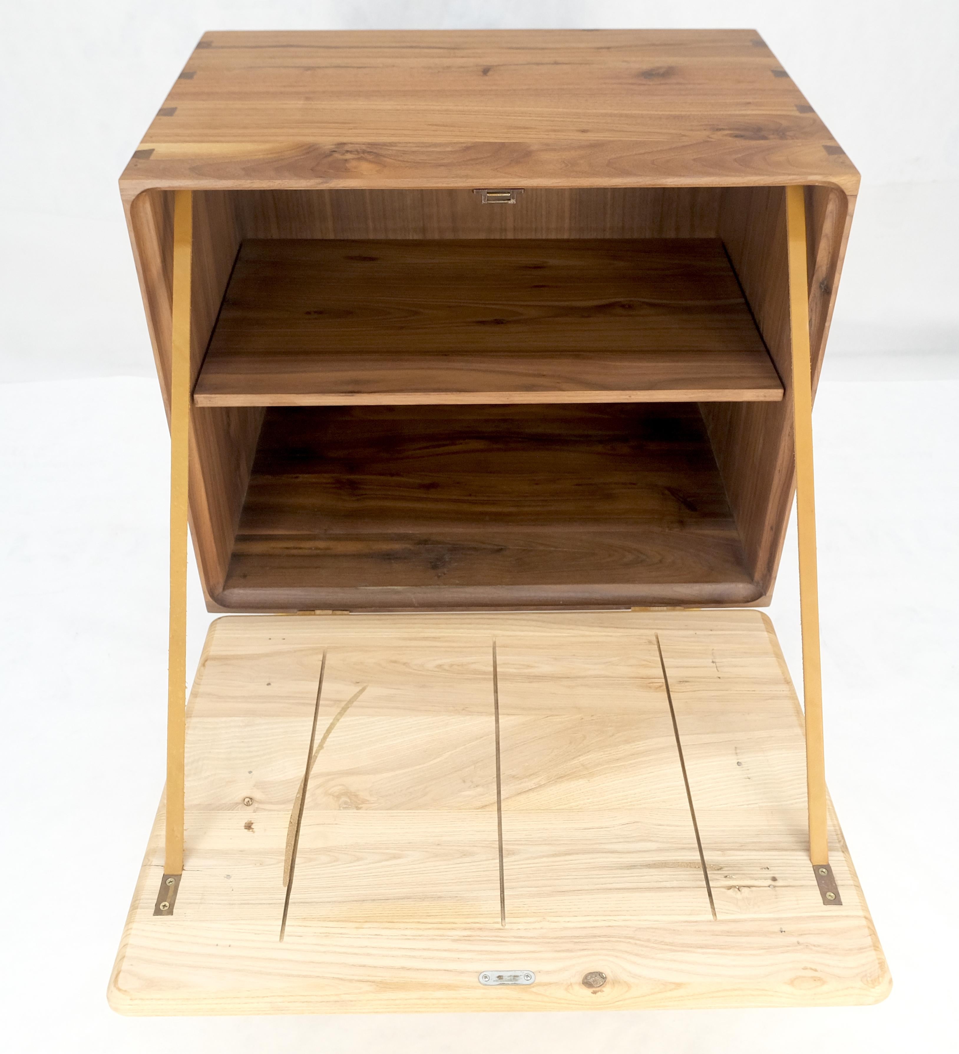 Solid Oak & Walnut Tapered Brass Leg Dovetailed Design Drop Front End Side Table For Sale 3