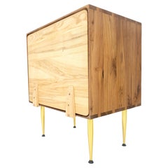 Solid Oak & Walnut Tapered Brass Leg Dovetailed Design Drop Front End Side Table