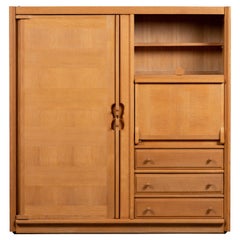 Solid Oak Wardrobe and Desk by Guillerme et Chambron, Edition Votre Maison