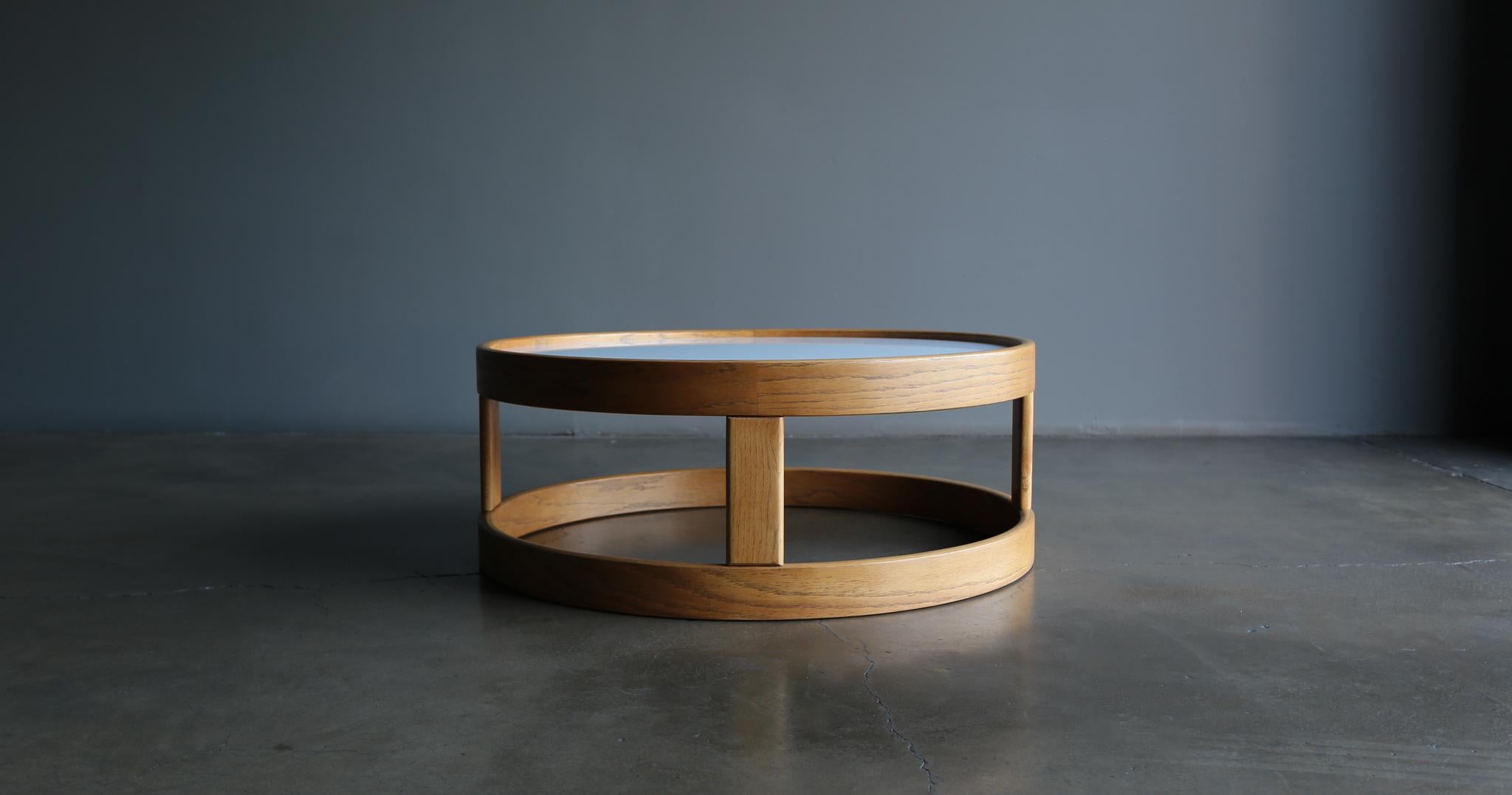 Modern Solid Oak & White Glass Coffee Table by Howard, circa 1980