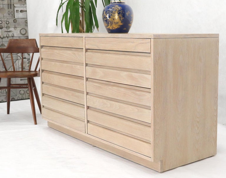 Solid Oak White Wash Eight Drawers MidCentury Modern Double Dresser
