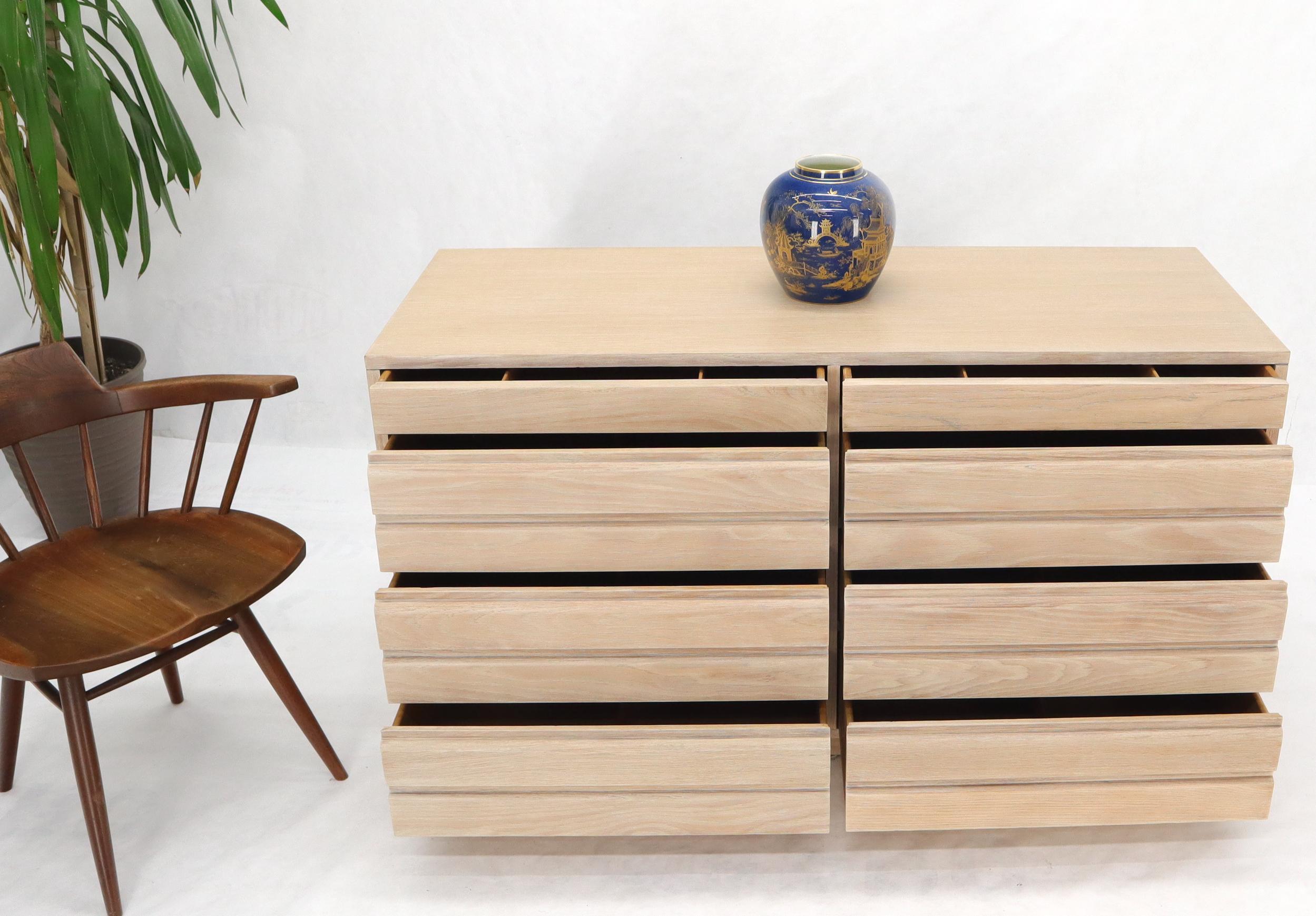 Solid Oak White Wash Eight Drawers Mid-Century Modern Double Dresser Credenza 2