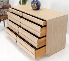 Solid Oak White Wash Eight Drawers Mid-Century Modern Double Dresser Credenza
