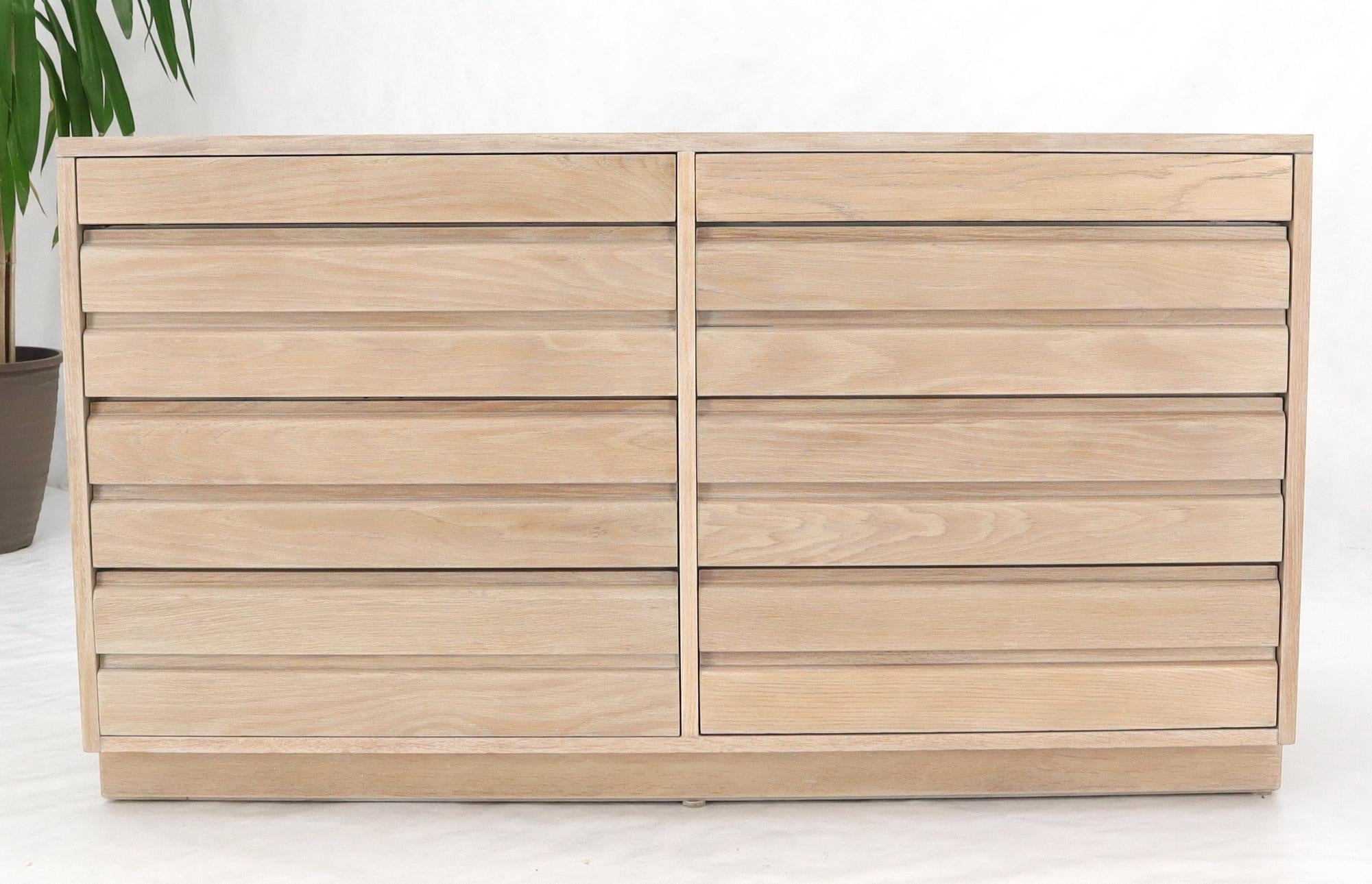 American Solid Oak White Wash Eight Drawers Mid-Century Modern Double Dresser Credenza