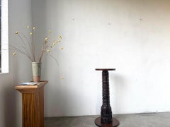 Solid oak wine press screw pedestal, metal base, 19th century