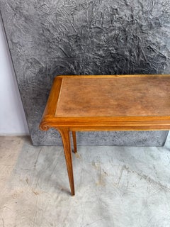 Solid Oak Wood Console Table With Parchment-Covered Top