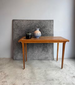 Solid Oak Wood Console Table With Parchment-Covered Top