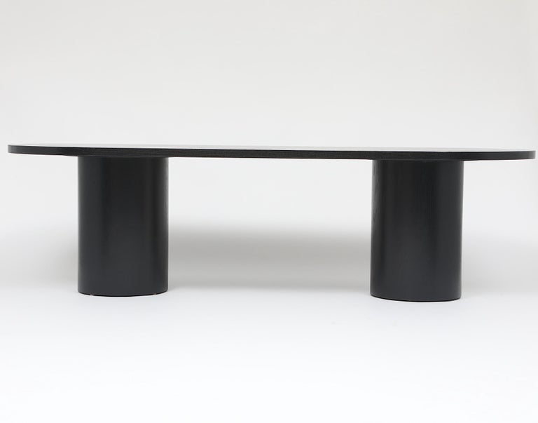 Solid Oakwood Dining Table with Cylinder Legs in Black For Sale at 1stDibs  | cylinder table legs, cylinder dining table base, oak wood legs