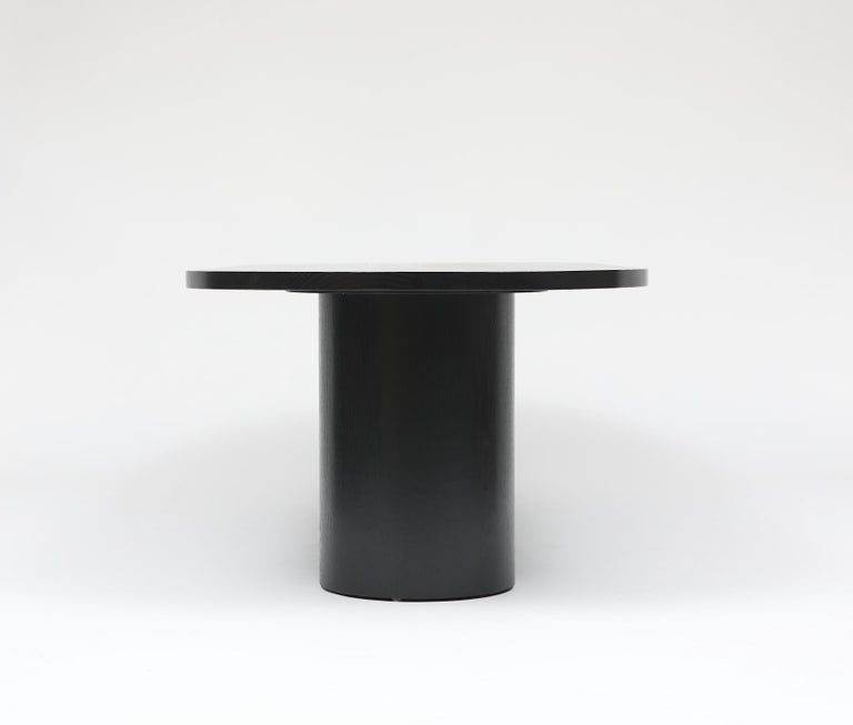 Solid Oakwood Dining Table with Cylinder Legs in Black In New Condition For Sale In Los Angeles, CA