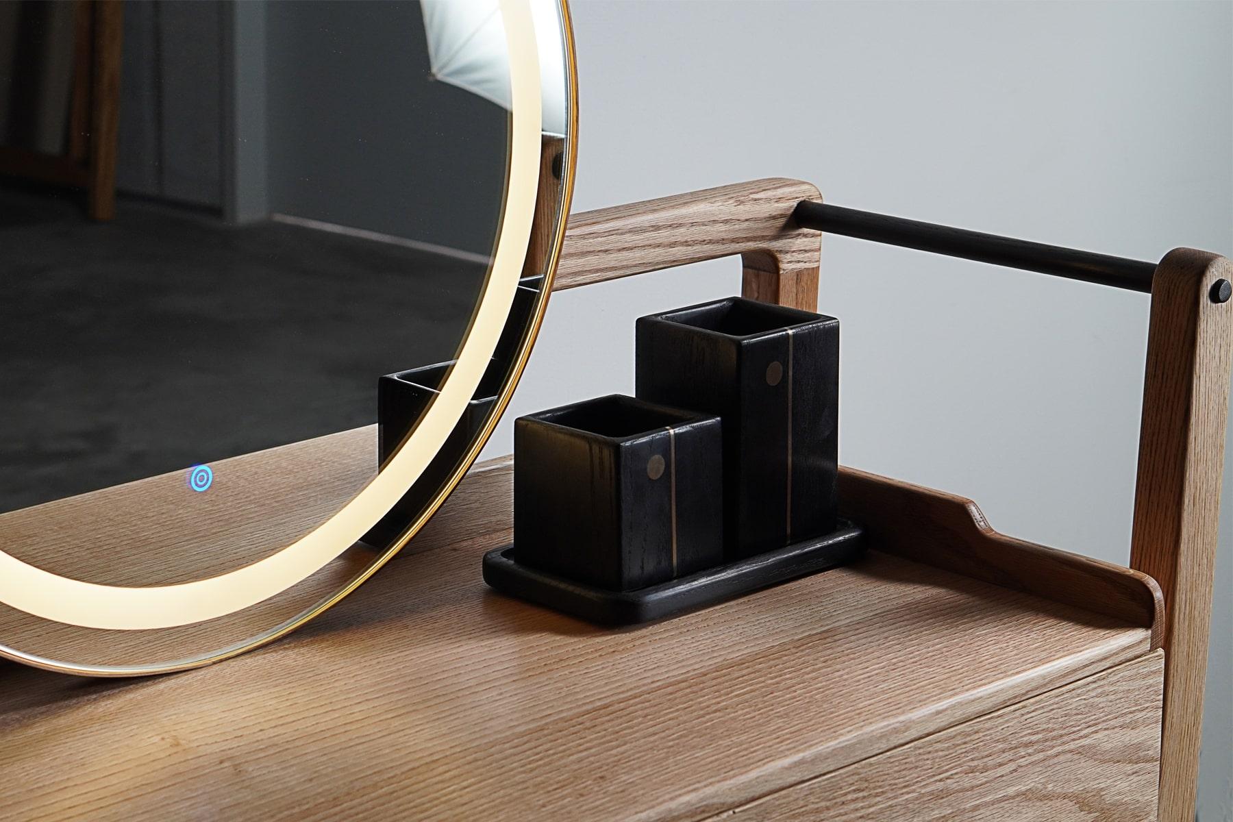 This Dressing Vanity Desk is a harmonious blend of elegant form and thoughtful functionality, designed to transform your daily ritual into a moment of serene indulgence. Handcrafted with meticulous care from the finest American oak wood, this piece