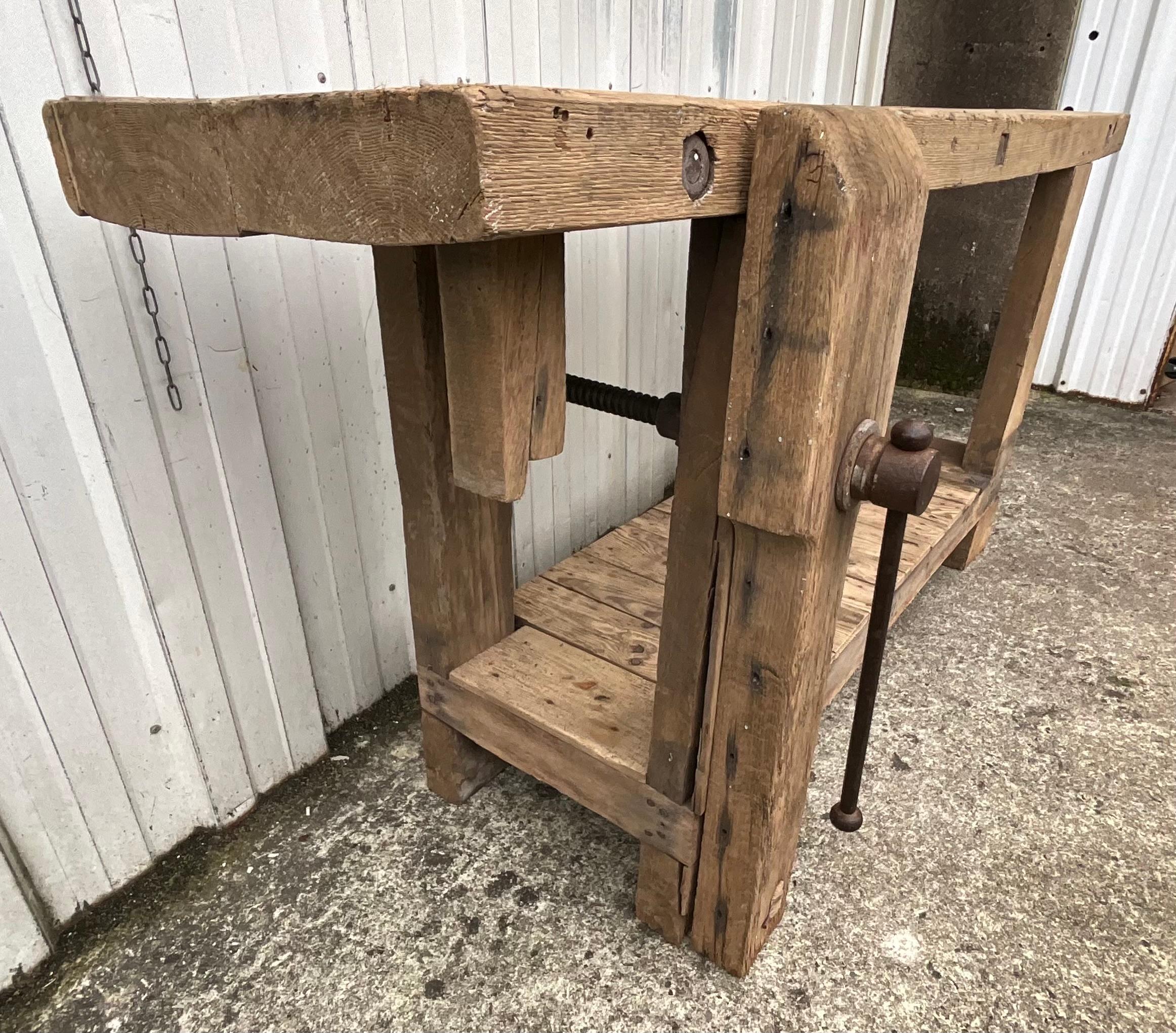Français Établi d'atelier en Oak massif