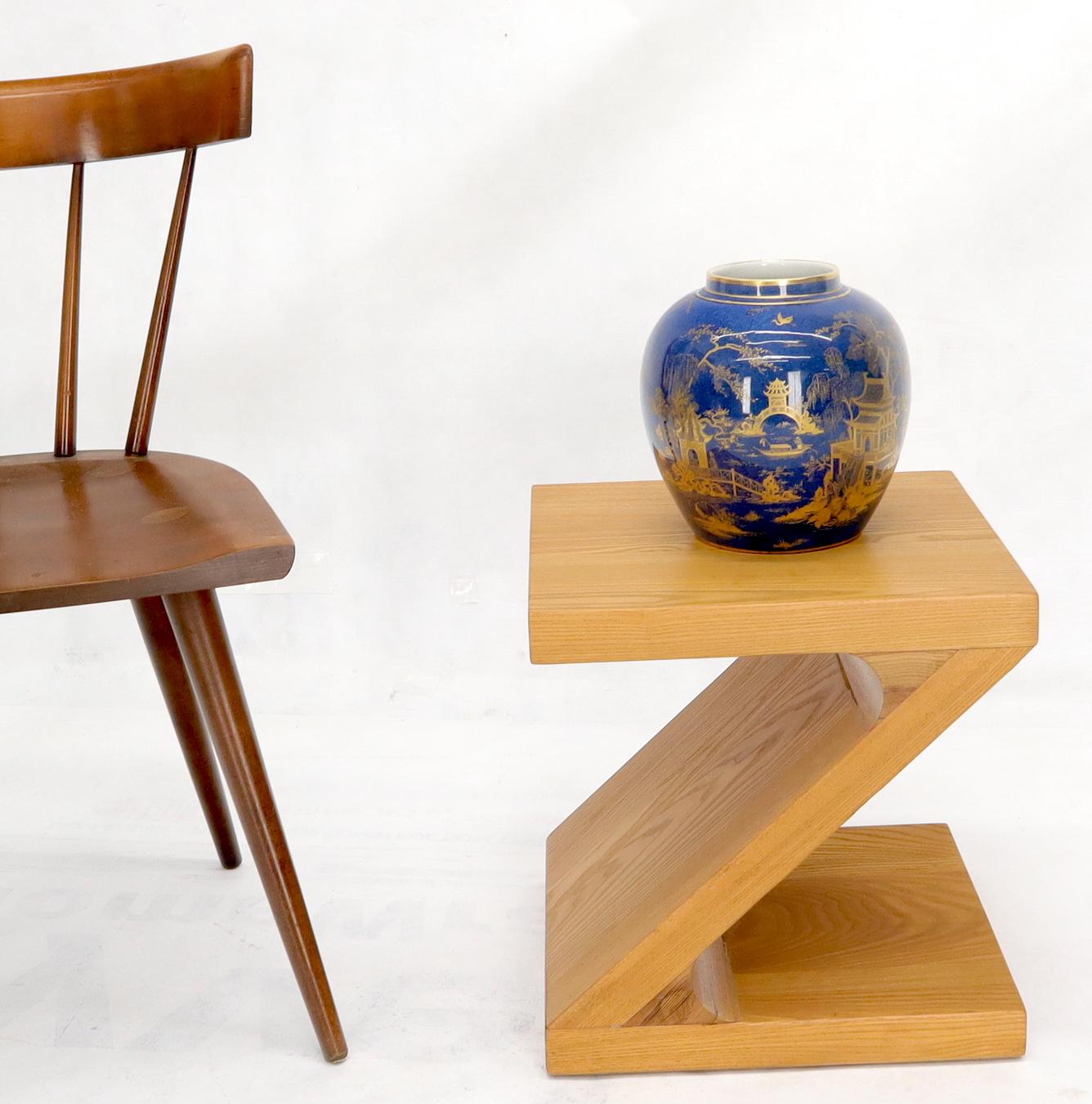 Mid-Century Modern Solid Oak Z-Shape End Side Table Stand