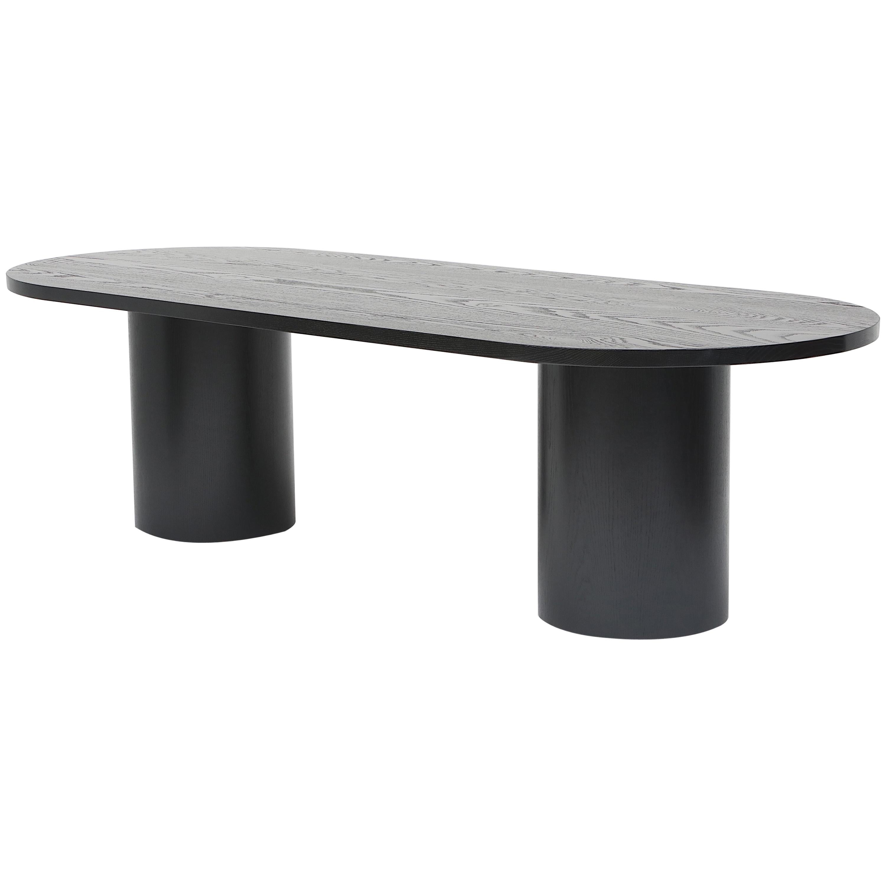 Solid Oakwood Dining Table with Cylinder Legs in Black For Sale