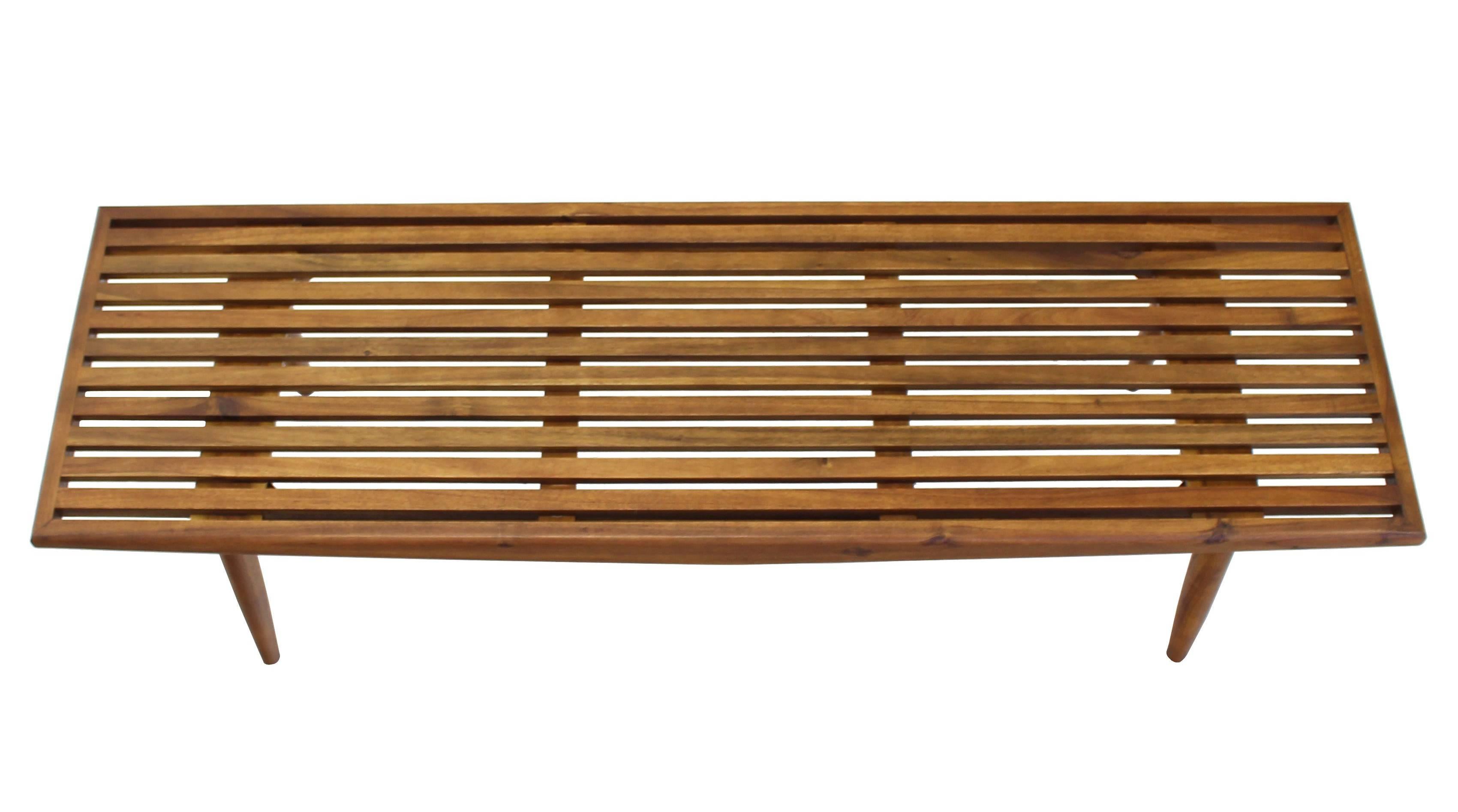 Contemporary Solid Oiled Slat Wood Bench