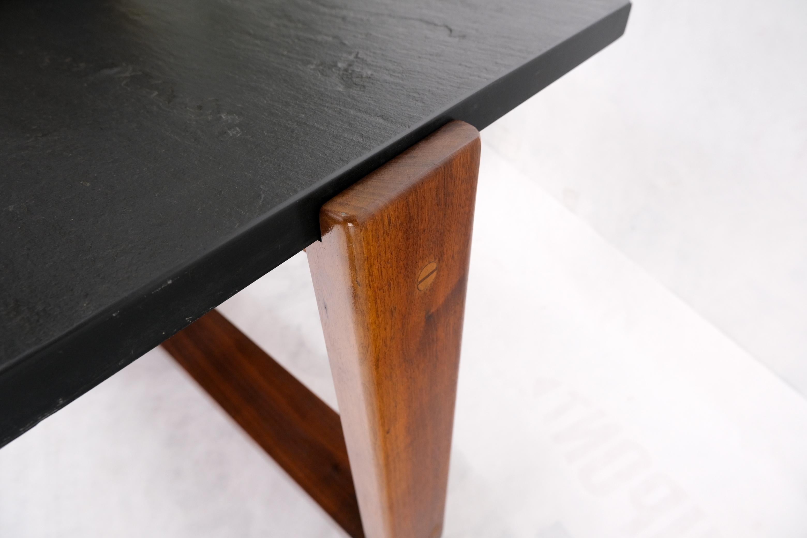 Solid Oiled Walnut Slate Top Rectangular End Table In Good Condition In Rockaway, NJ