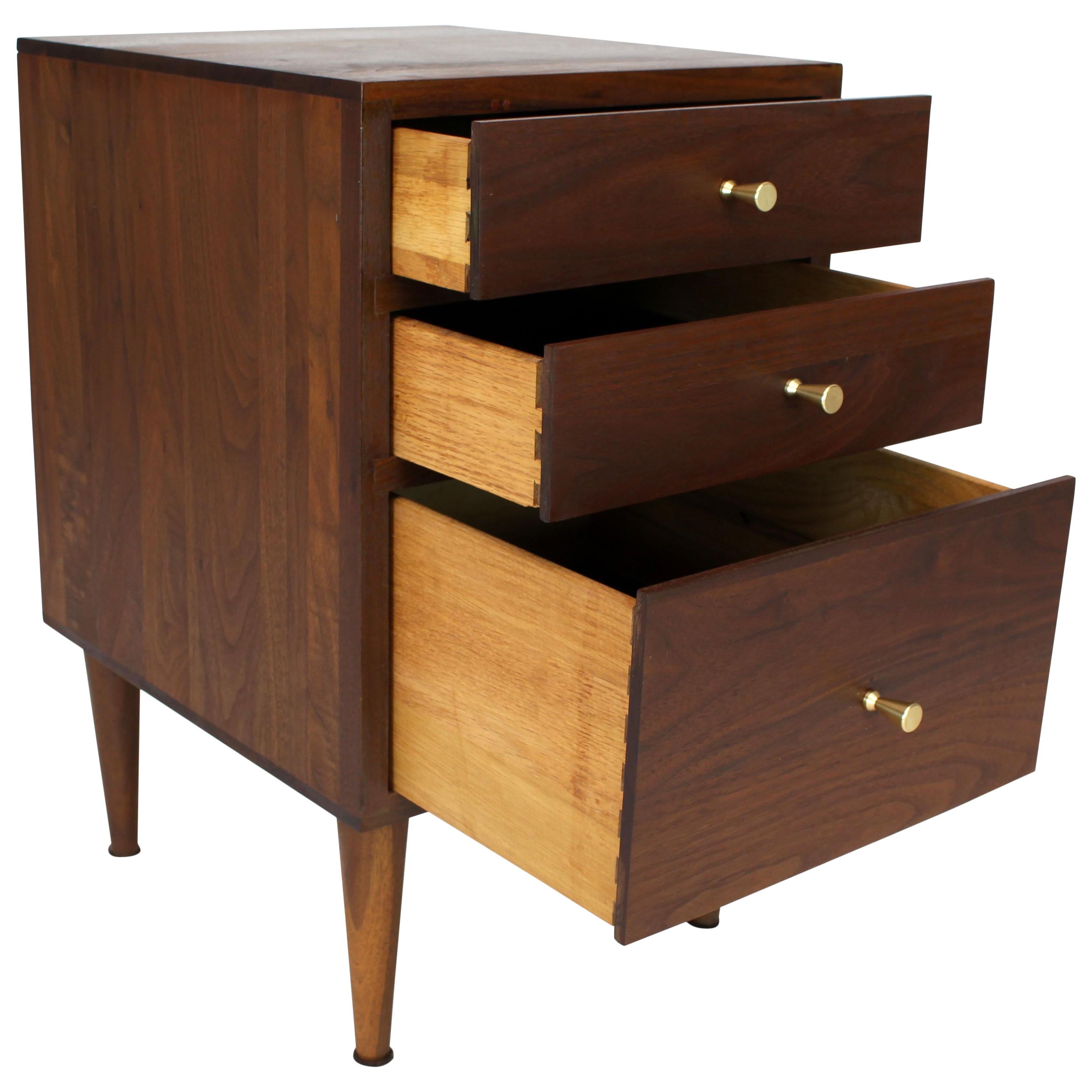 Solid Oiled Walnut Brass McCobb Pulls ThreeDrawer Stand End Table at