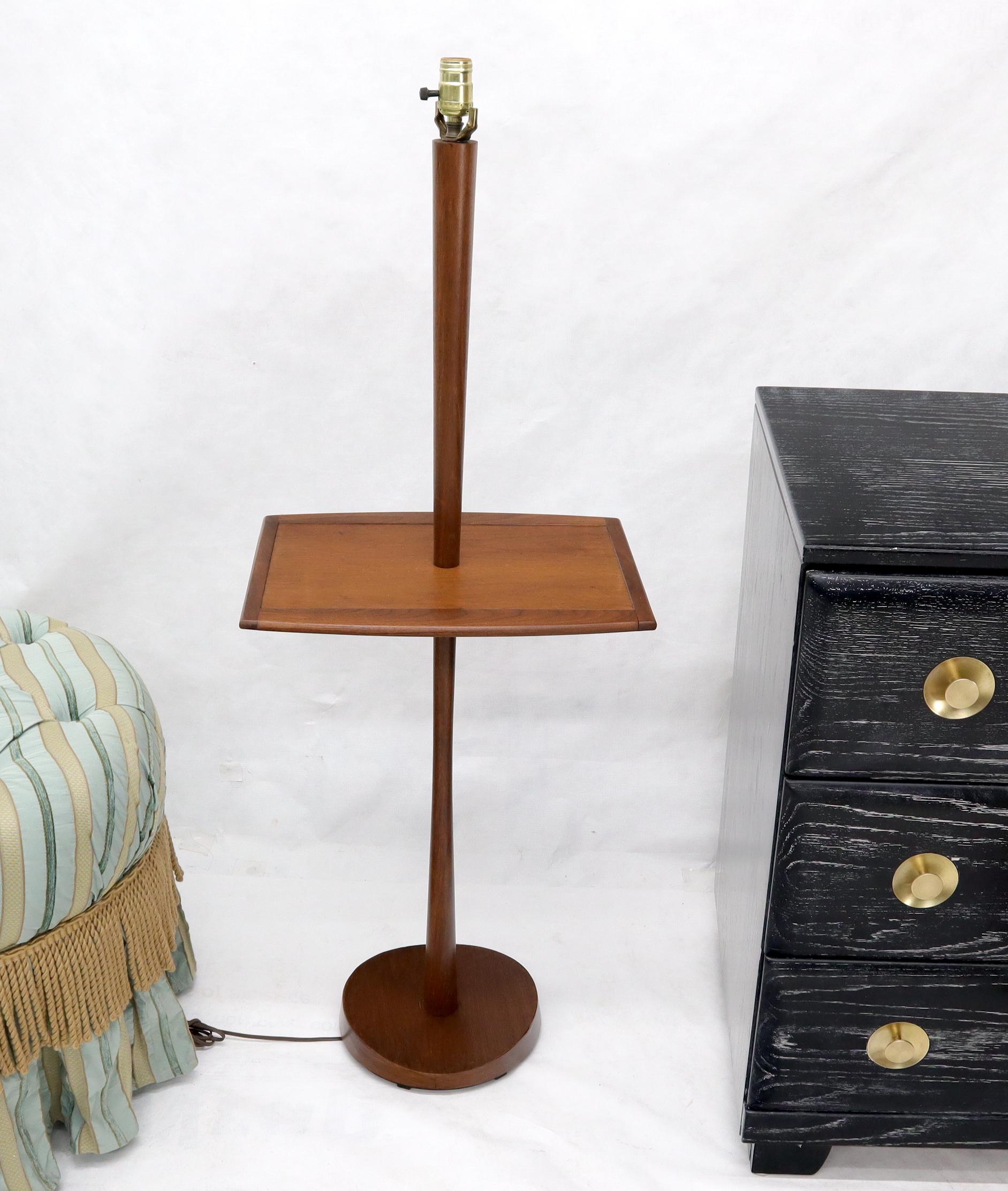 Solid Oiled Walnut or Teak End Side Table Tapered Base Floor Lamp For Sale 1
