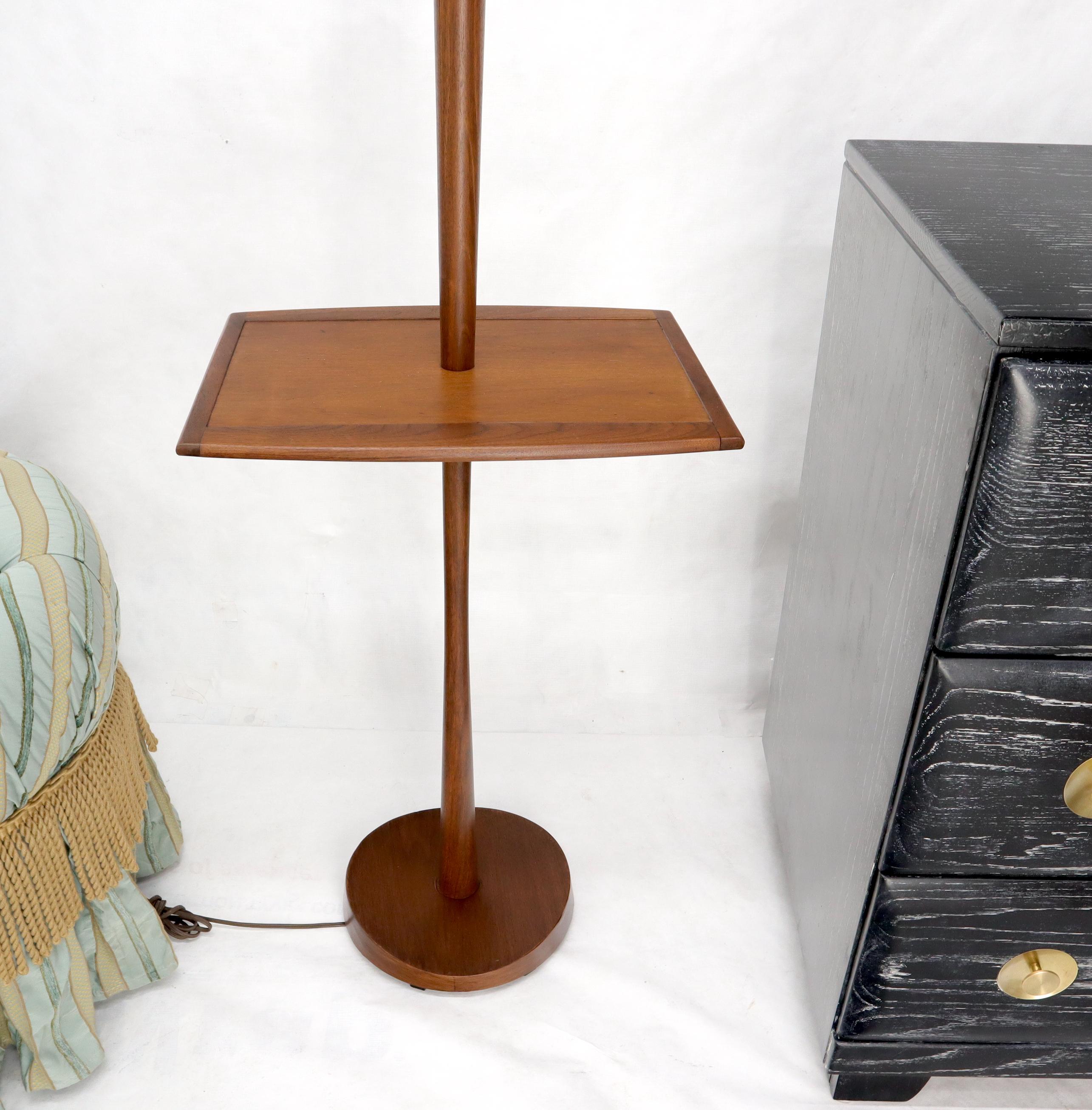 Solid Oiled Walnut or Teak End Side Table Tapered Base Floor Lamp For Sale 2