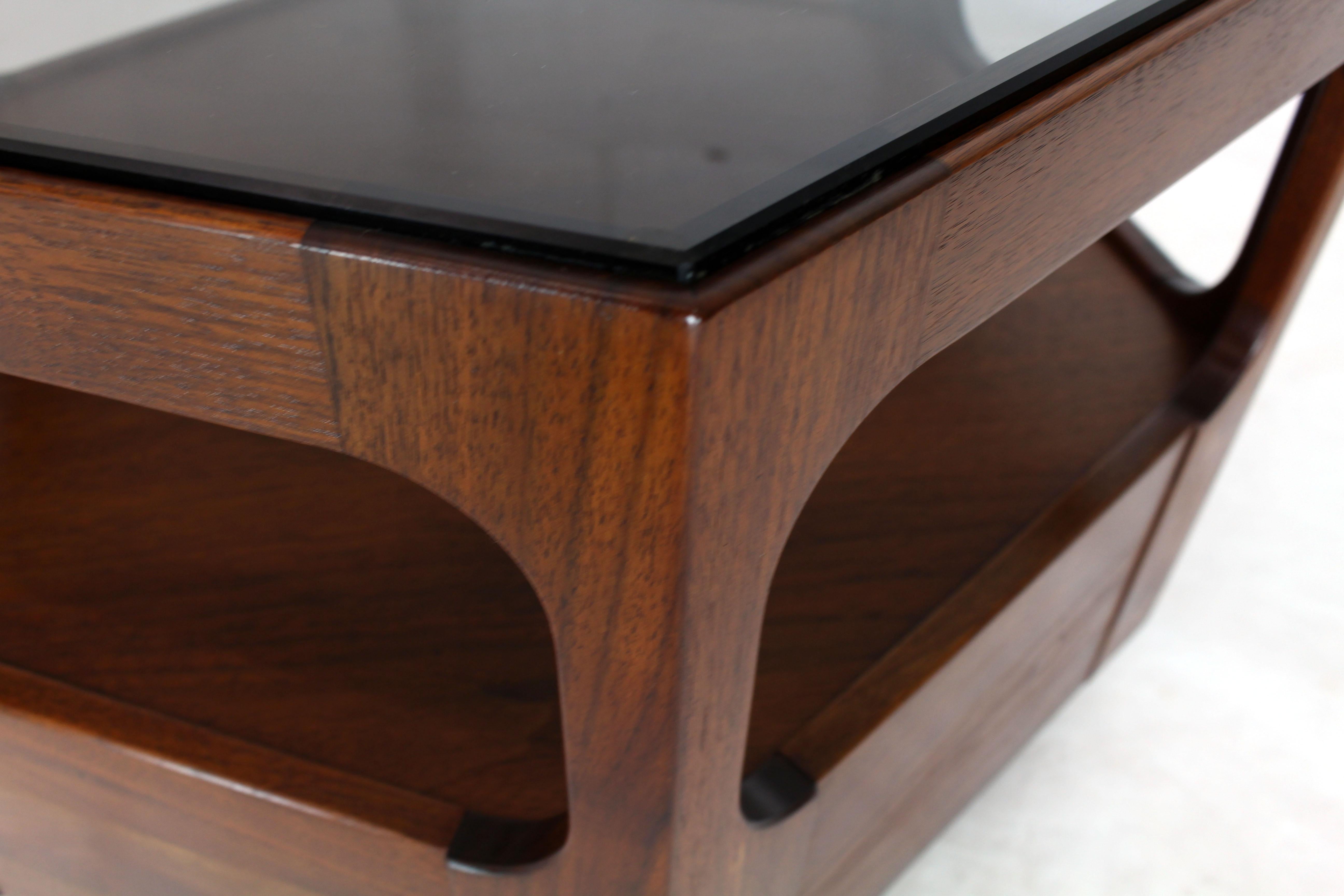 American Solid Oiled Walnut Fitted Smoked Glass Top Hexagon Center Side End Table