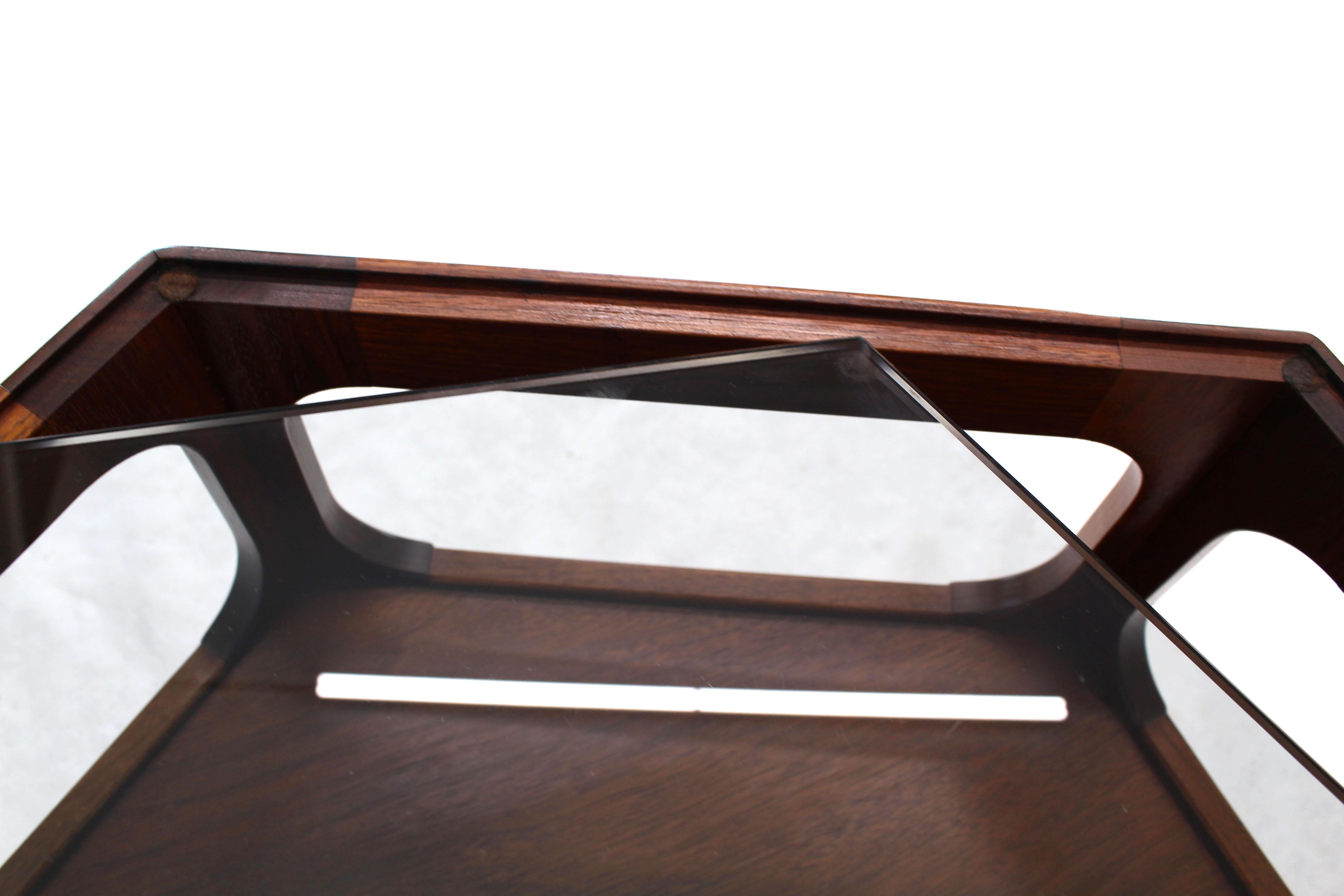 20th Century Solid Oiled Walnut Fitted Smoked Glass Top Hexagon Center Side End Table