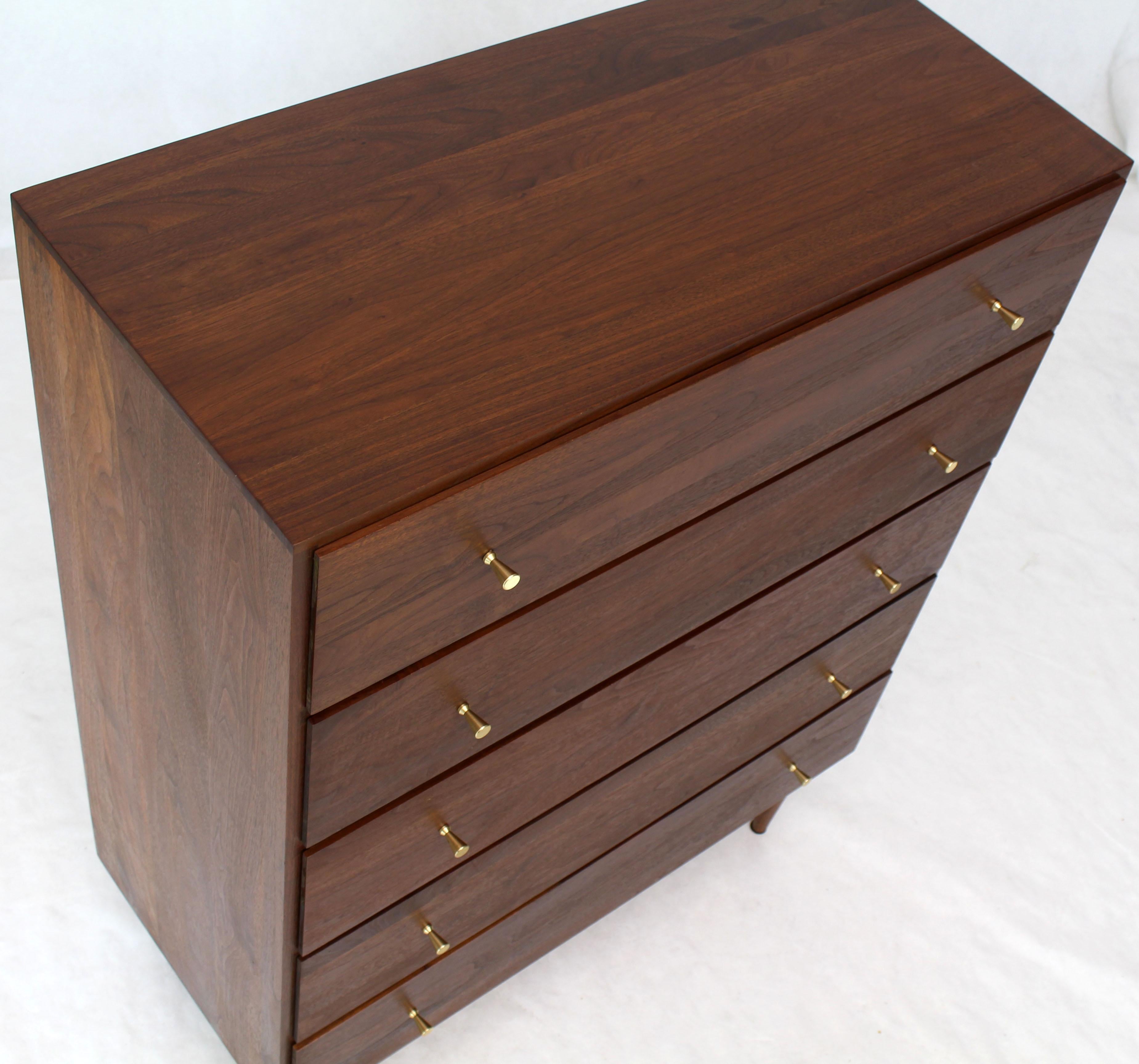 Solid Oiled Walnut Five-Drawer High Chest Dresser with Solid Brass Cone Pulls 4